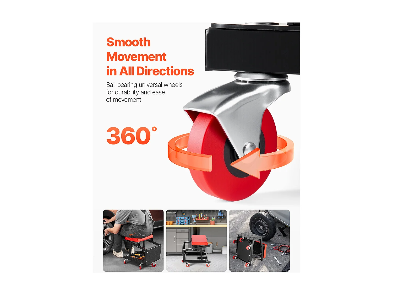 Tabouret d'Atelier SucceBuy, Mécanicien avec Roulettes Siège Escabeau Charge 136 kg