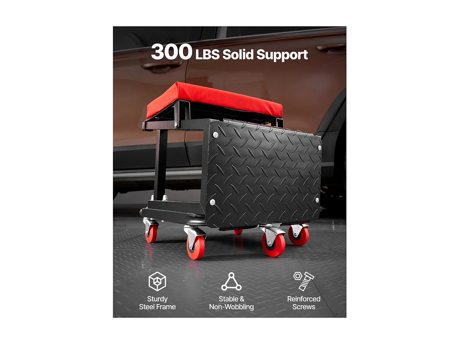 Tabouret d'Atelier SucceBuy, Mécanicien avec Roulettes Siège Escabeau Charge 136 kg