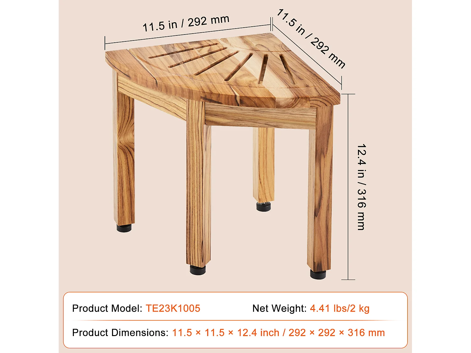 Hoekdouchebank SucceBuy, van Teakhout 31,5 cm H × 29,2 cm R, van Teakhout voor Binnendouche Badkamer