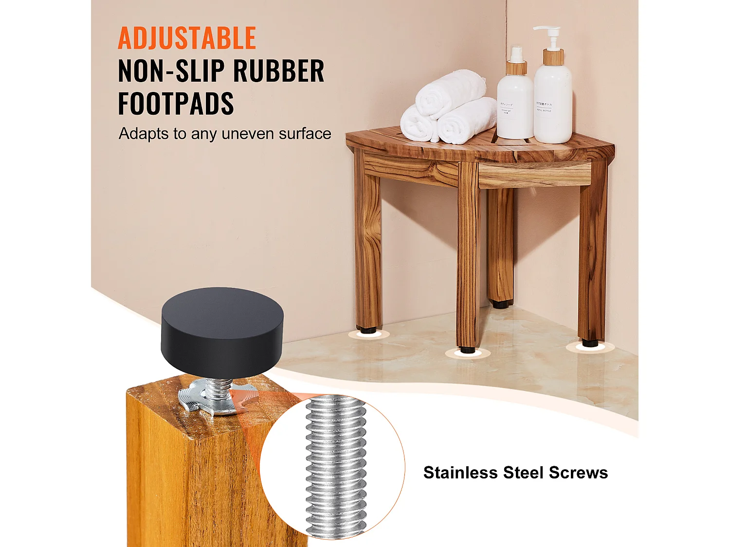 Hoekdouchebank SucceBuy, van Teakhout 31,5 cm H × 29,2 cm R, van Teakhout voor Binnendouche Badkamer