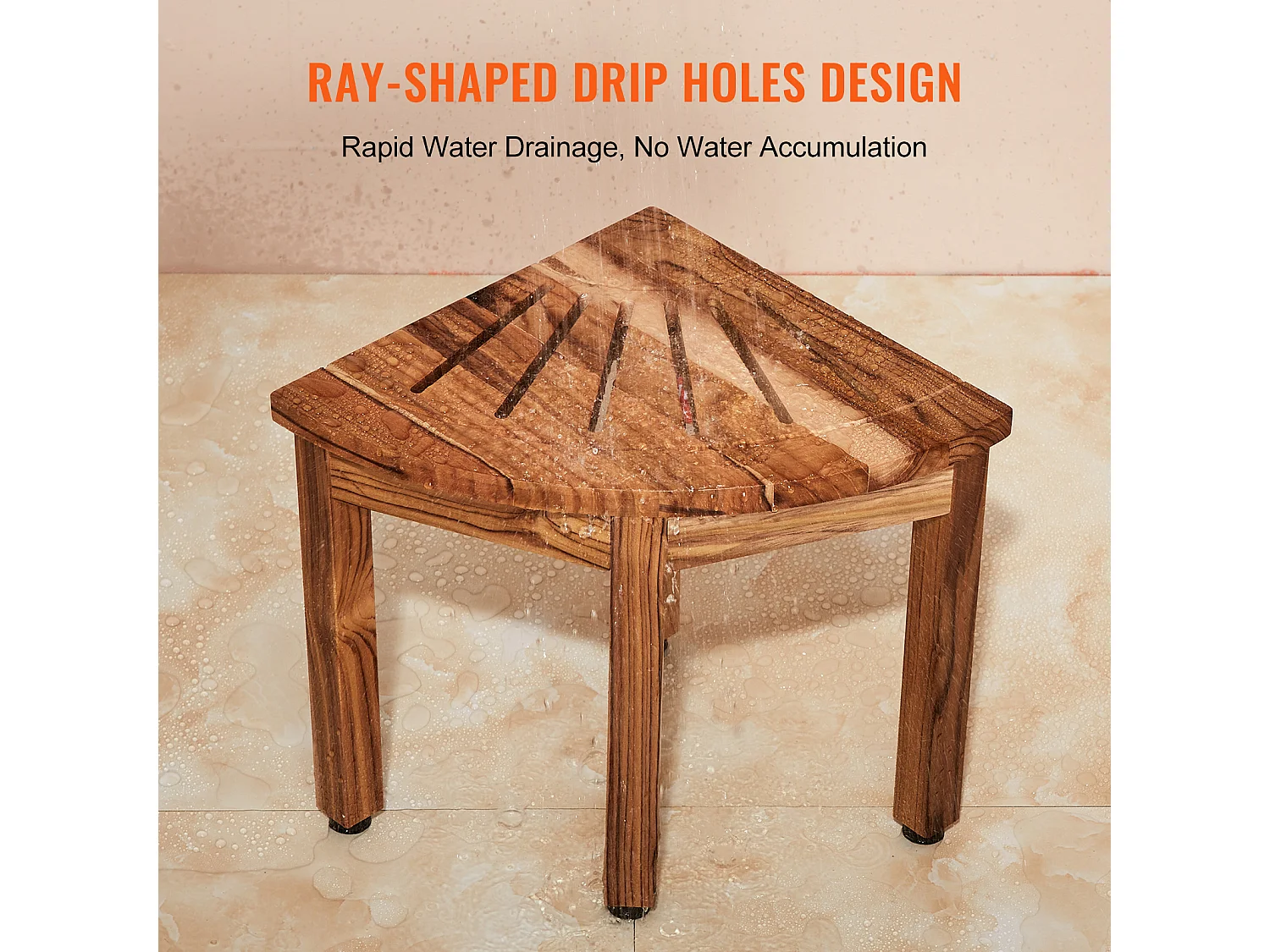 Hoekdouchebank SucceBuy, van Teakhout 31,5 cm H × 29,2 cm R, van Teakhout voor Binnendouche Badkamer