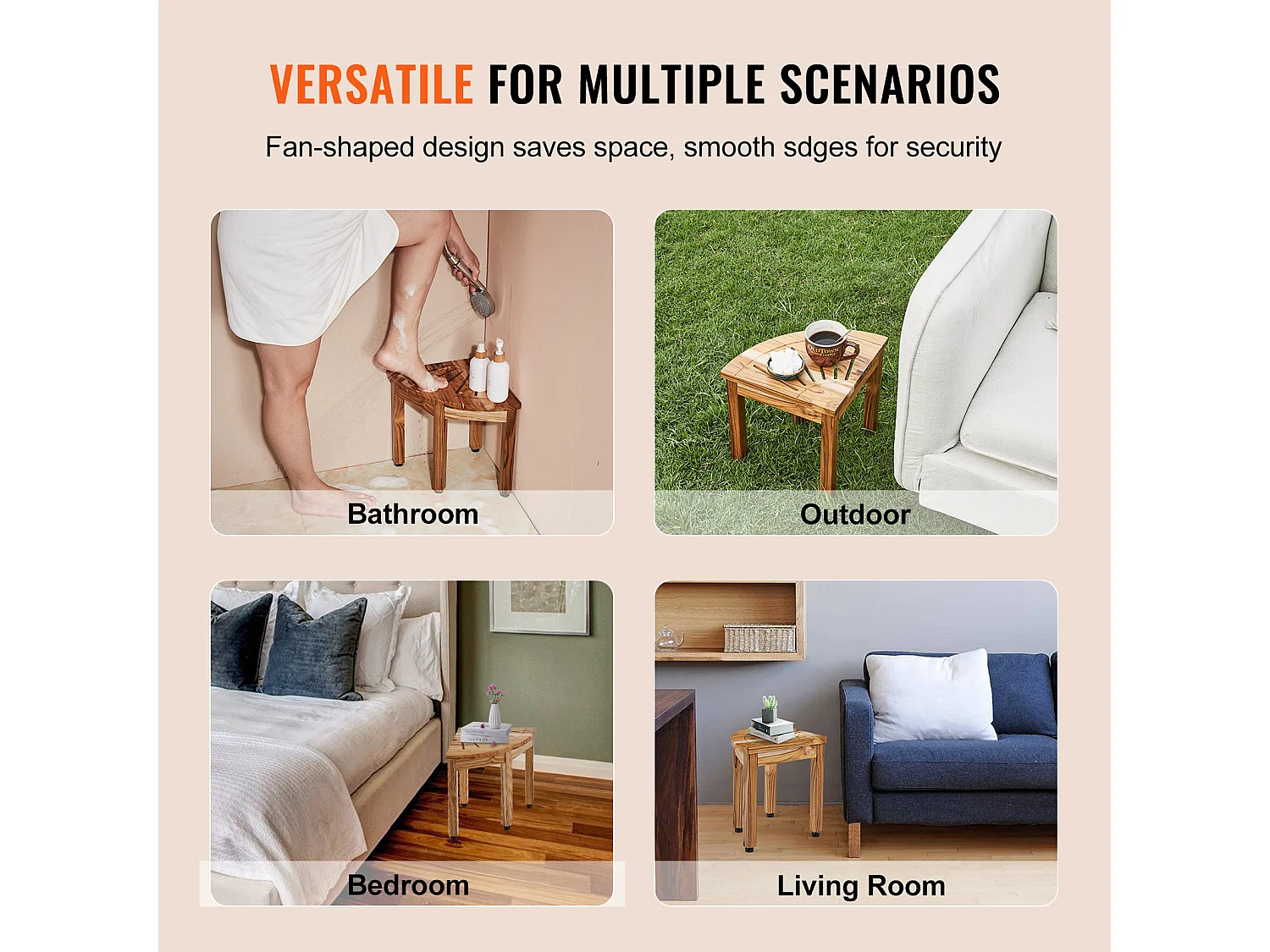 Hoekdouchebank SucceBuy, van Teakhout 31,5 cm H × 29,2 cm R, van Teakhout voor Binnendouche Badkamer