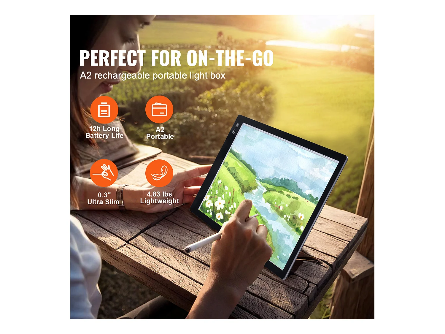 Panneau Lumineux LED Rechargeable SucceBuy A2 à Intensité Variable à 6 Niveaux, Noir