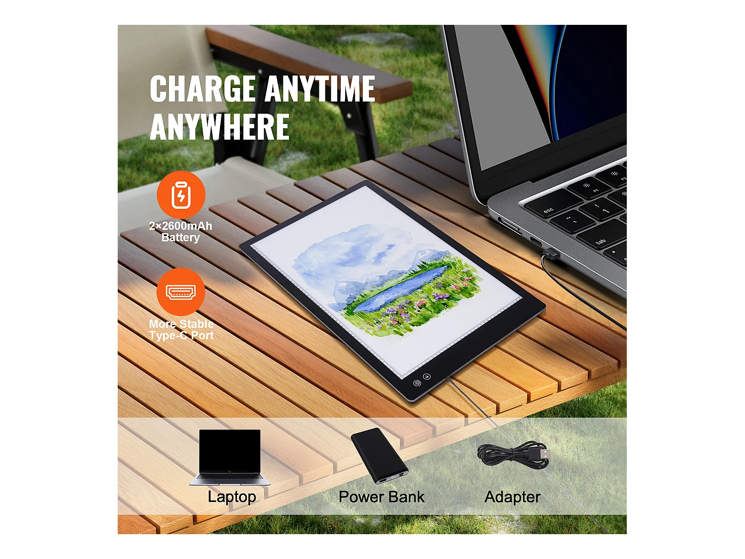 Panneau Lumineux LED Rechargeable SucceBuy A2 à Intensité Variable à 6 Niveaux, Noir