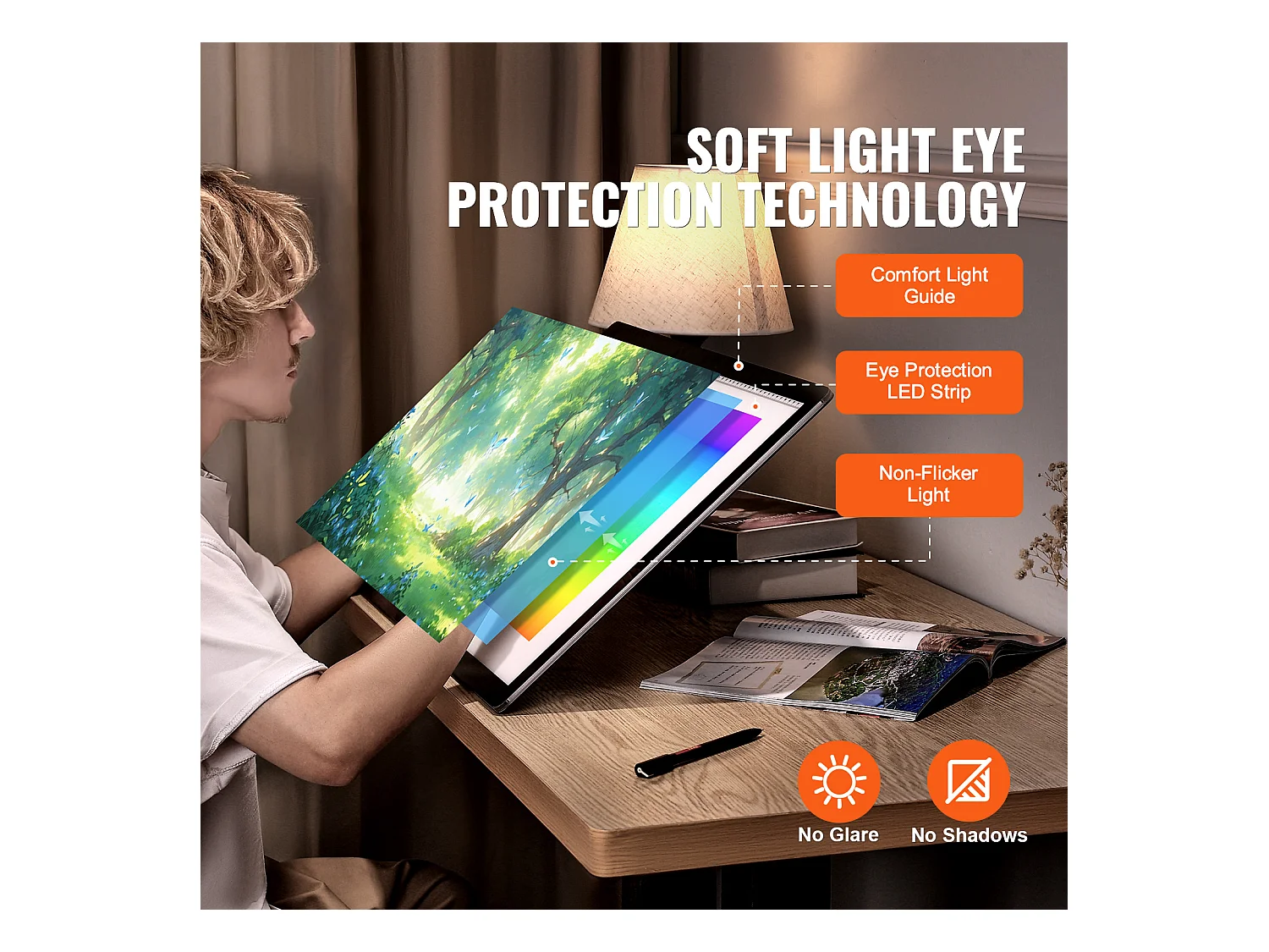 Panneau Lumineux LED Rechargeable SucceBuy A2 à Intensité Variable à 6 Niveaux, Noir