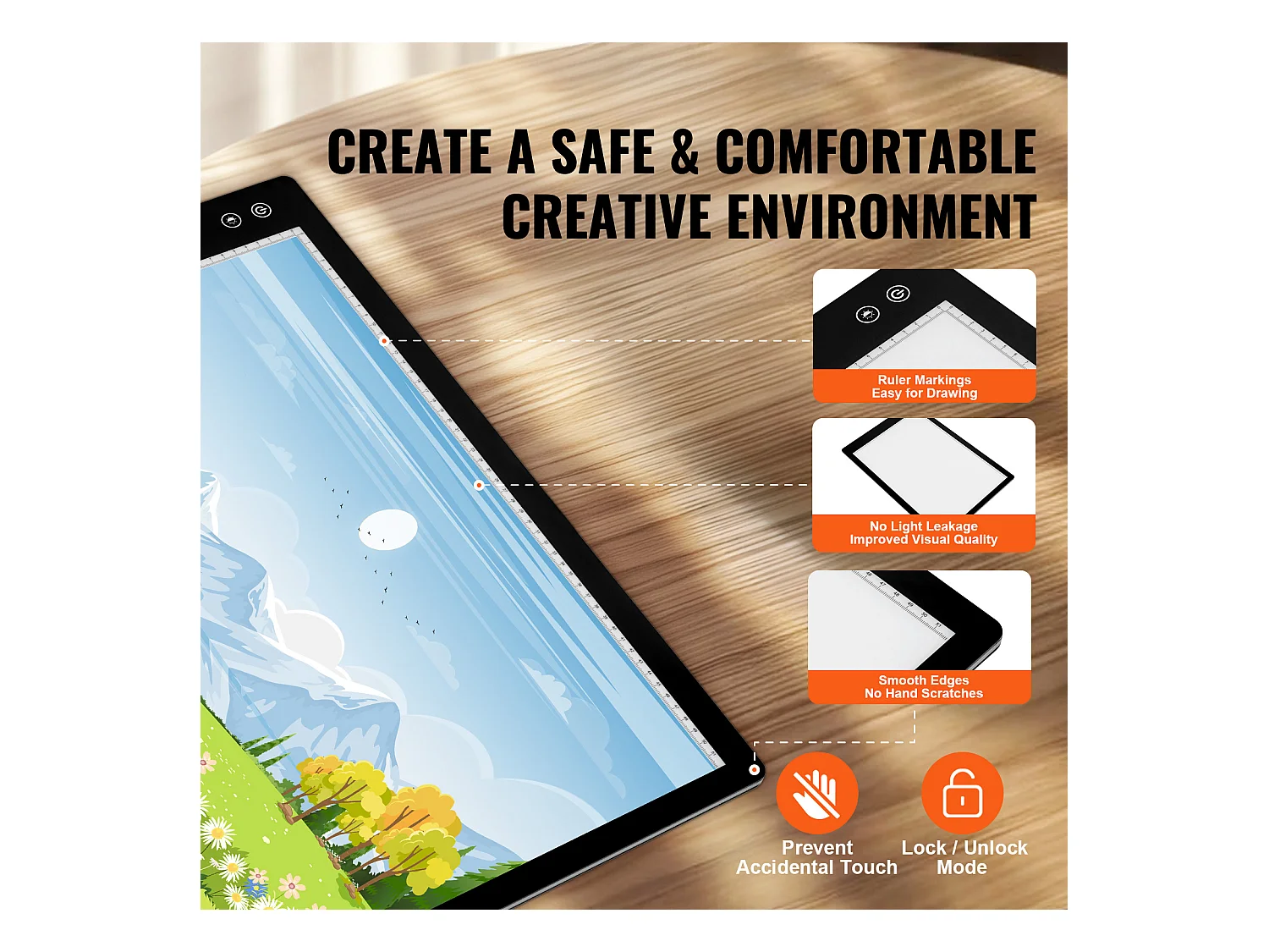 Panneau Lumineux LED Rechargeable SucceBuy A2 à Intensité Variable à 6 Niveaux, Noir