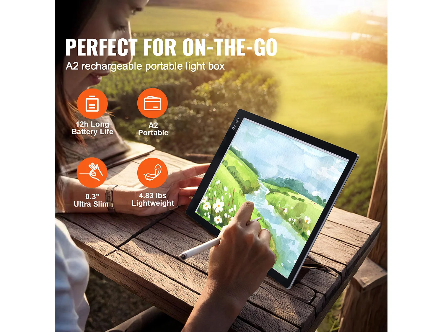 Panneau Lumineux LED Rechargeable SucceBuy A2 à Intensité Variable à 6 Niveaux, Noir