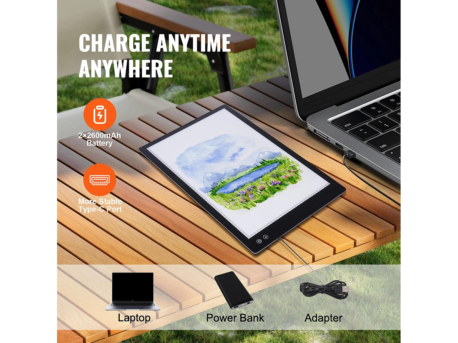 Panneau Lumineux LED Rechargeable SucceBuy A2 à Intensité Variable à 6 Niveaux, Noir