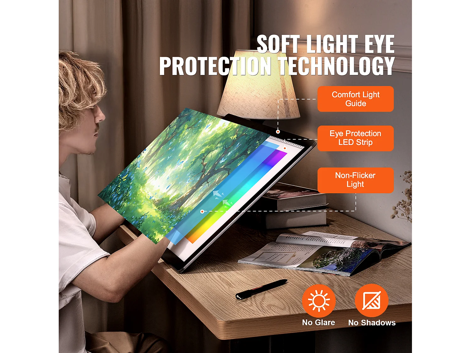 Panneau Lumineux LED Rechargeable SucceBuy A2 à Intensité Variable à 6 Niveaux, Noir