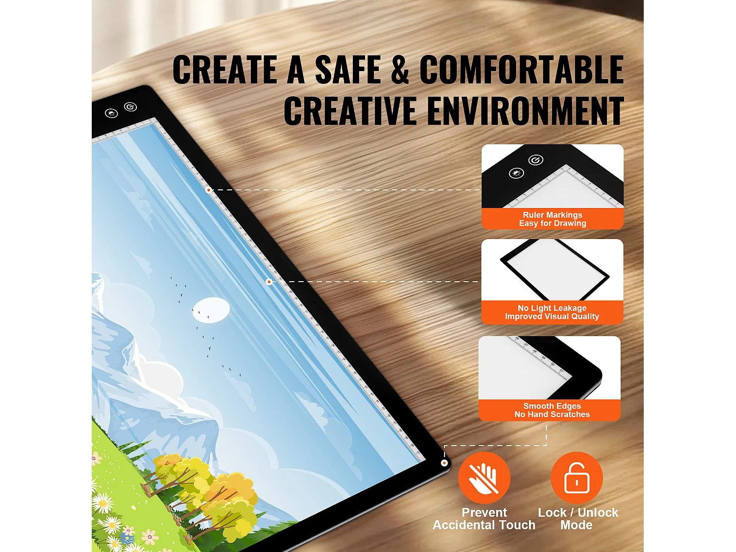 Panneau Lumineux LED Rechargeable SucceBuy A2 à Intensité Variable à 6 Niveaux, Noir