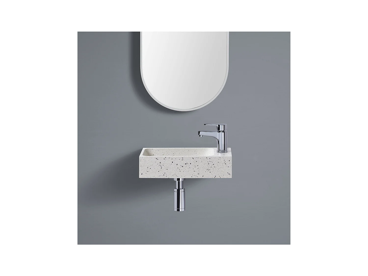 ZOLI Terrazzo rechteckiges graues Wandwaschbecken – B.40 x H.10 x T.23 cm