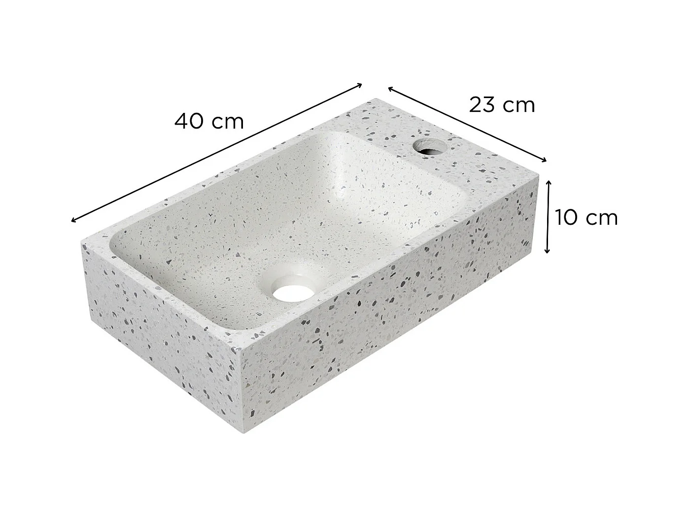 ZOLI Terrazzo rechteckiges graues Wandwaschbecken – B.40 x H.10 x T.23 cm