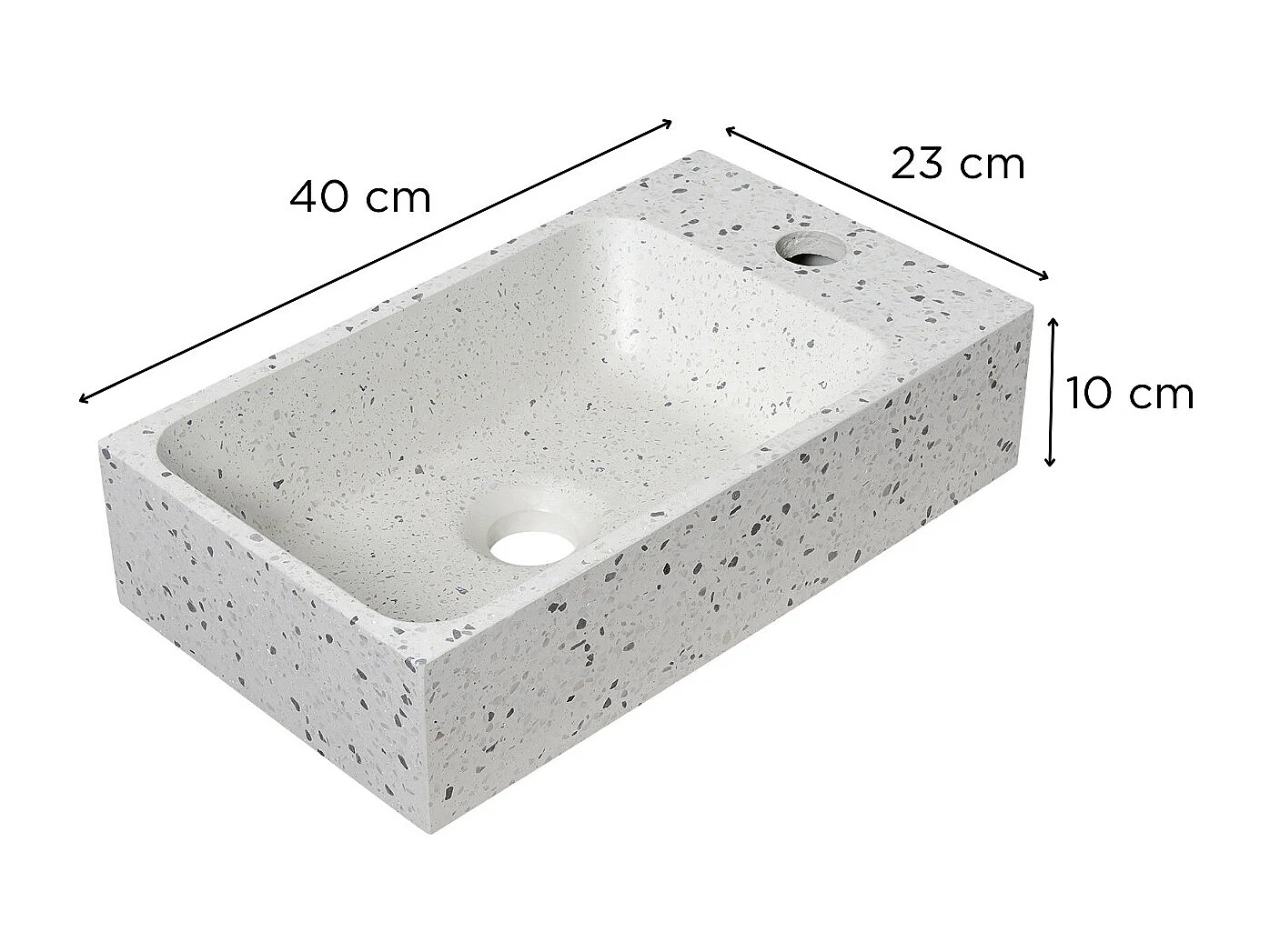 Lavatório suspenso ZOLI Terrazzo retangular cinza – L.40 x A.10 x P.23 cm