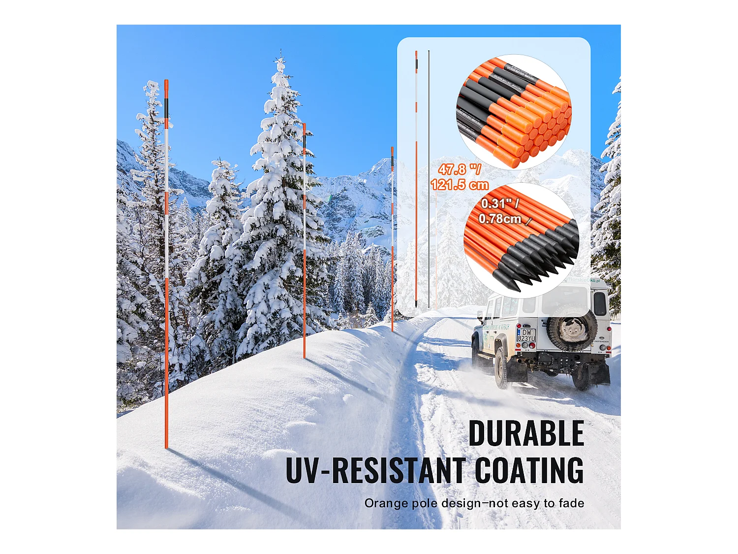 Marqueurs d'Allée SucceBuy Lot de 100 de 122cm avec Piquets en Fibre de Verre Orange de 0.8cm