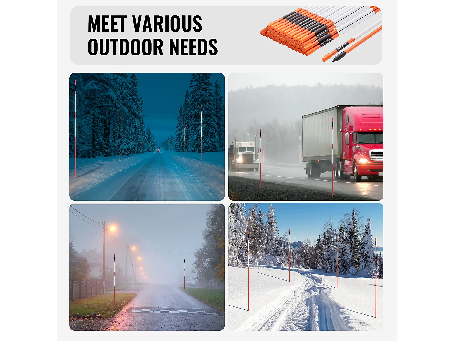 Marqueurs d'Allée SucceBuy Lot de 100 de 122cm avec Piquets en Fibre de Verre Orange de 0.8cm