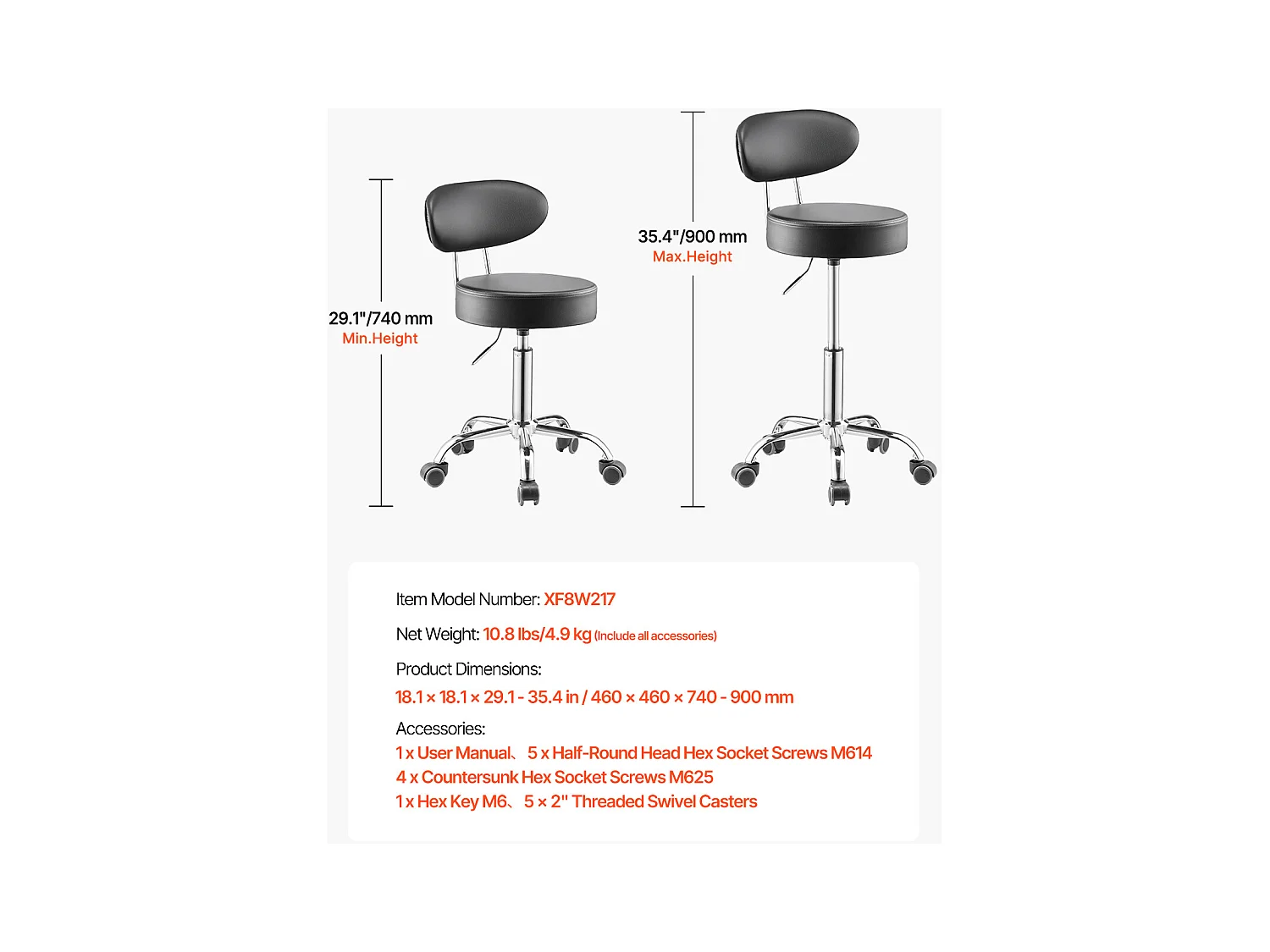 Tabouret d'Atelier SucceBuy, sur Roulettes Hauteur Réglable Charge 136 kg avec Dossier