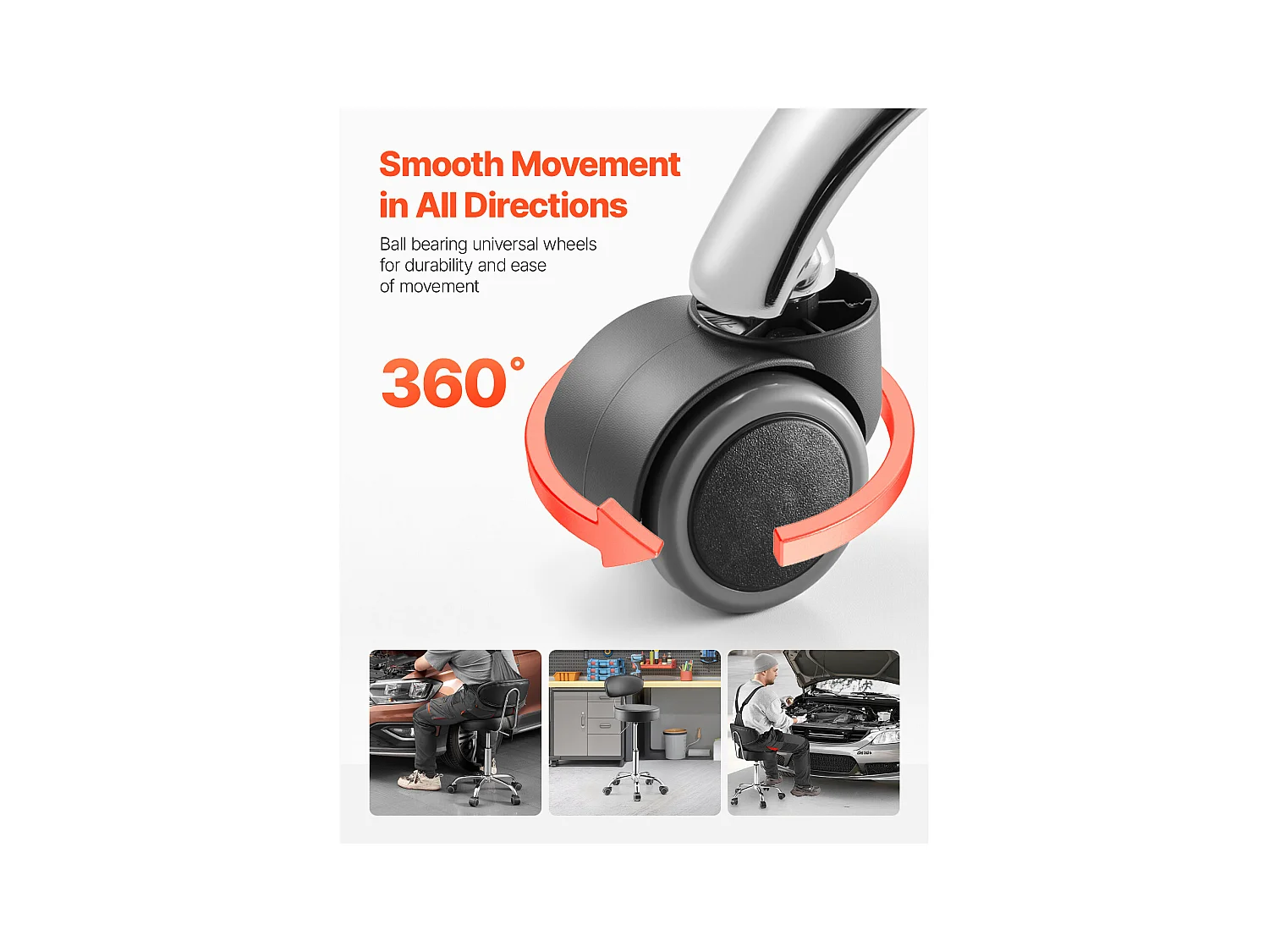 Tabouret d'Atelier SucceBuy, sur Roulettes Hauteur Réglable Charge 136 kg avec Dossier