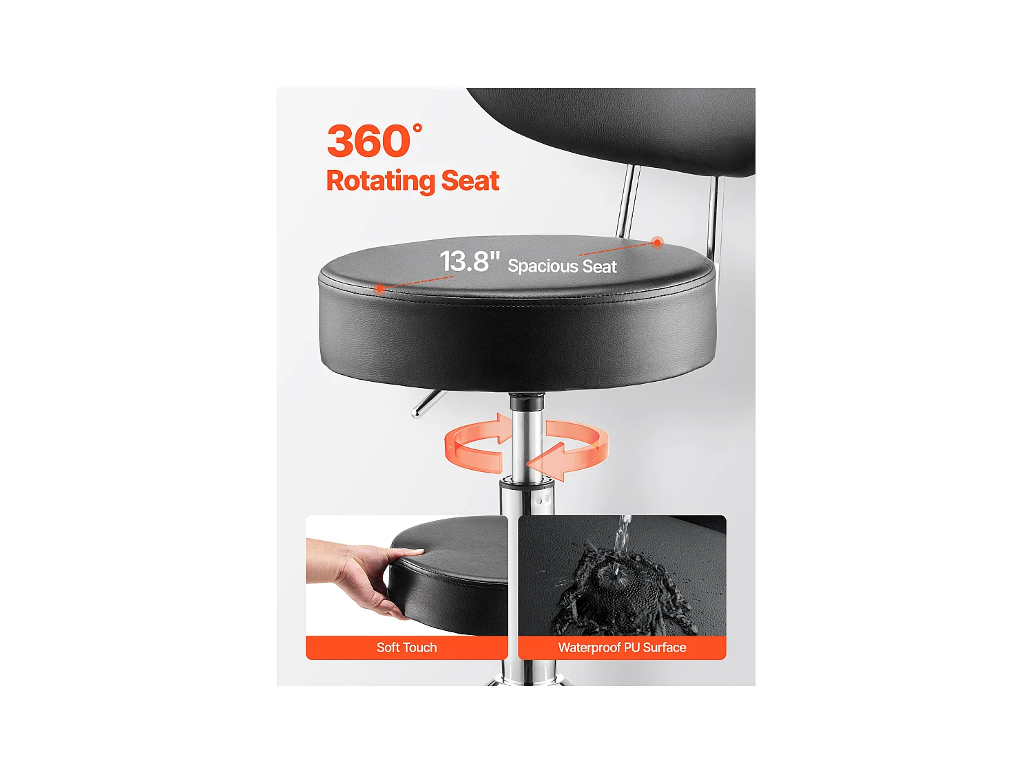 Tabouret d'Atelier SucceBuy, sur Roulettes Hauteur Réglable Charge 136 kg avec Dossier