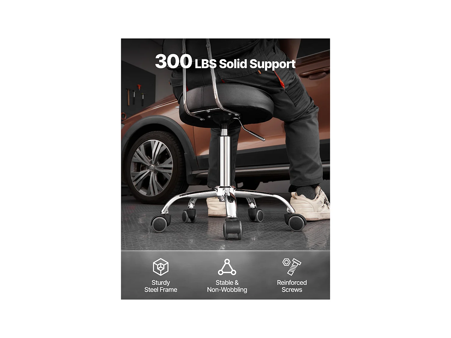 Tabouret d'Atelier SucceBuy, sur Roulettes Hauteur Réglable Charge 136 kg avec Dossier