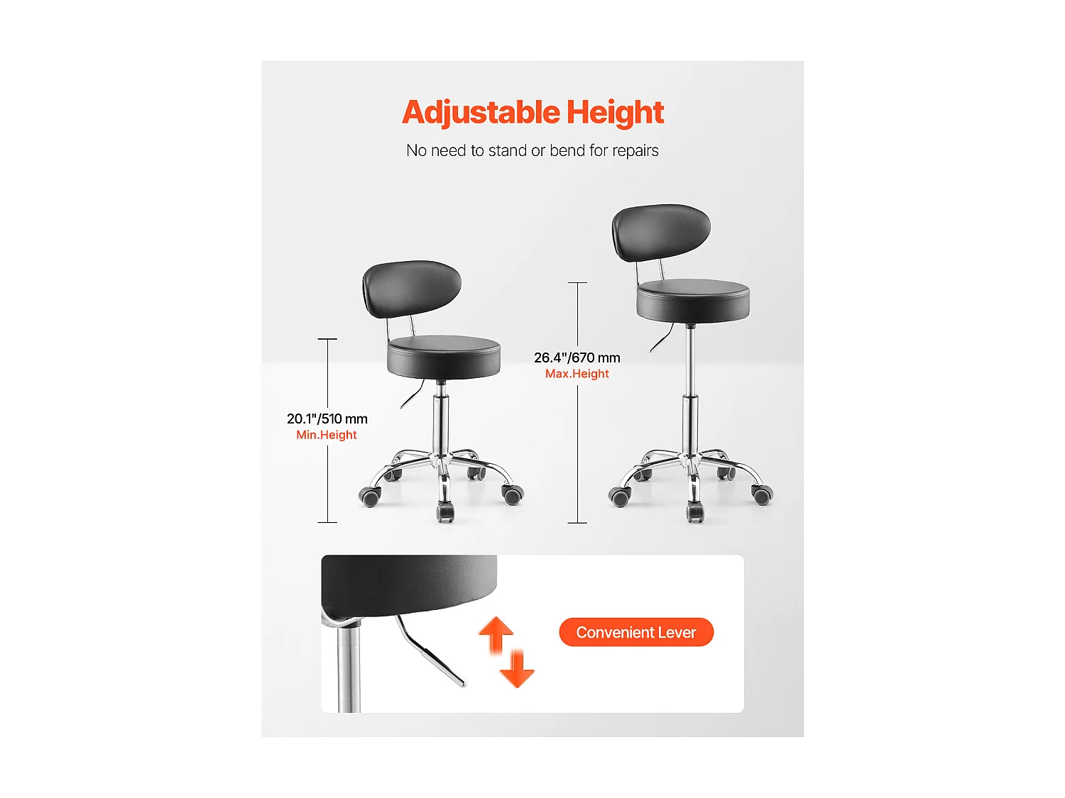 Werkstattstuhl SucceBuy, auf Rollen Höhenverstellbar Last 136 kg mit Rückenlehne, per Garage, su Strada, a Casa