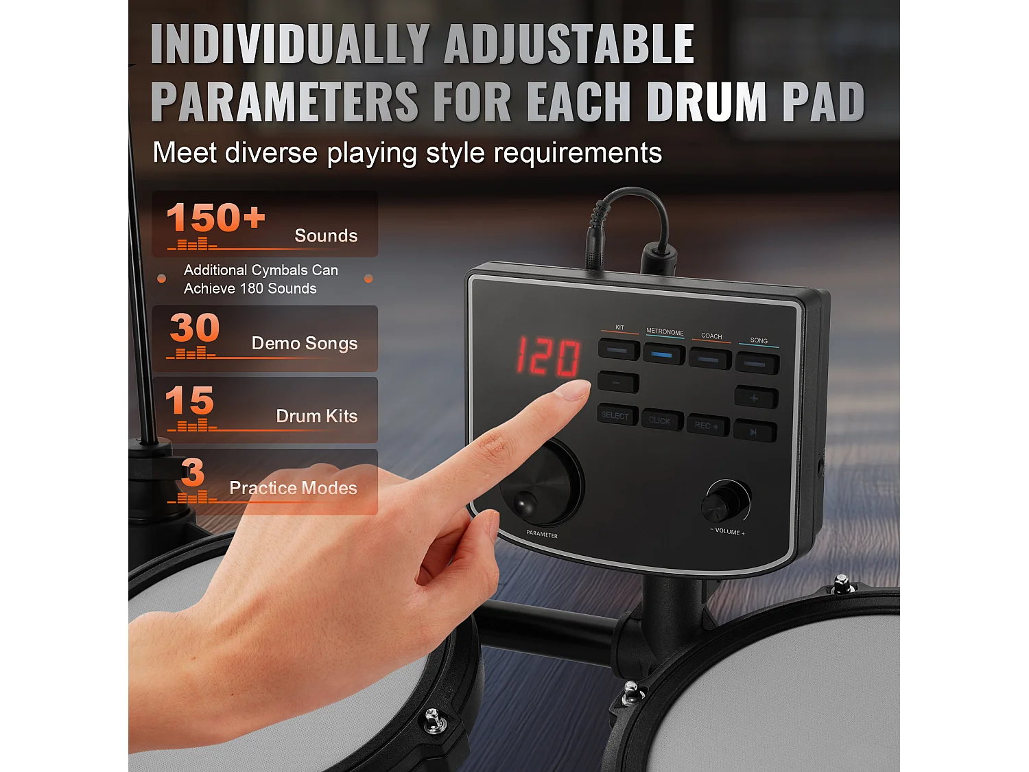 Batteria Elettrica SucceBuy, 15 Kit e 150 Suoni, Kit Elettronico per Principianti e Adulti, Bacchette e Cuffie, per Principianti e Adulti