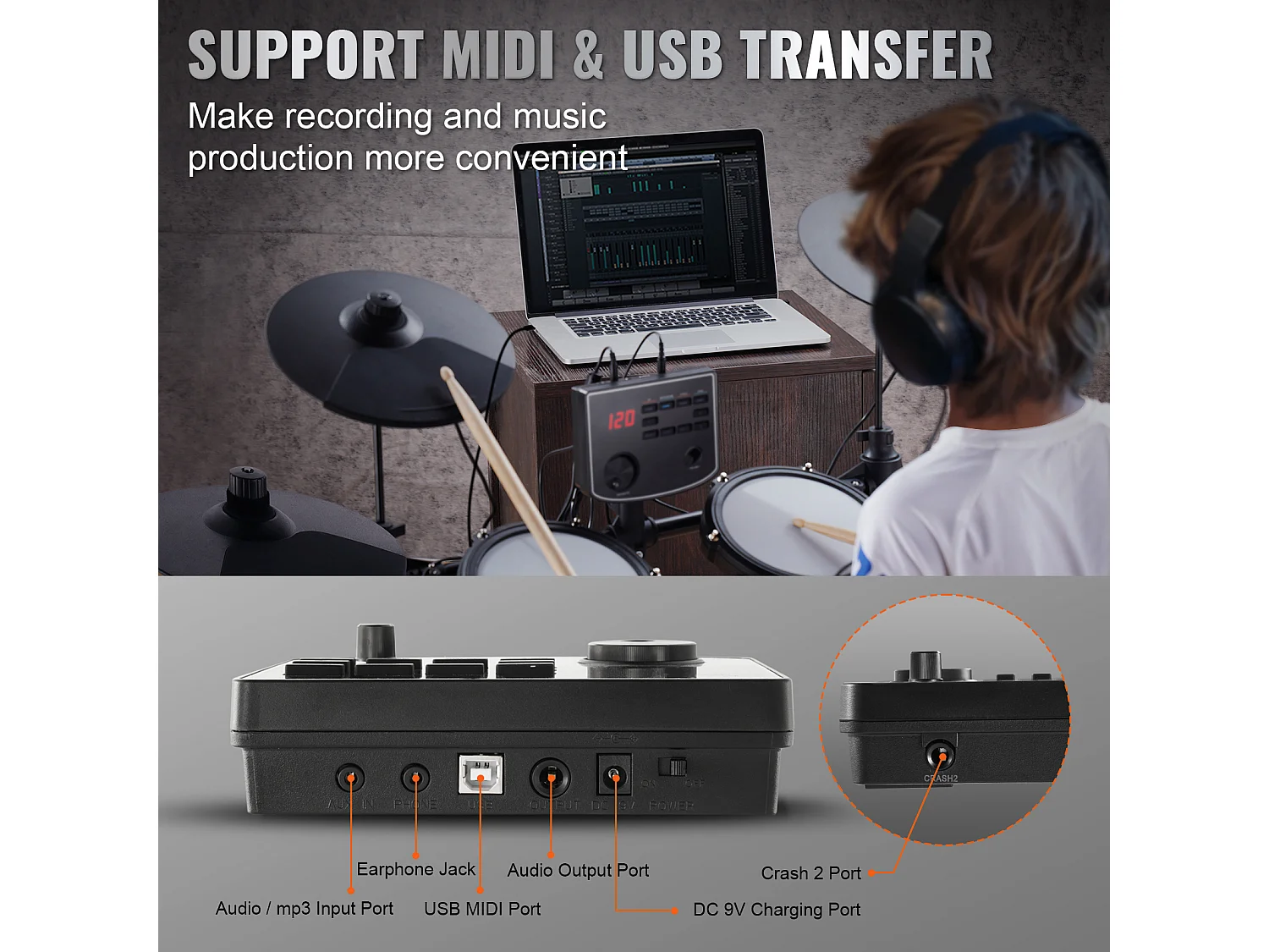 Batteria Elettrica SucceBuy, 15 Kit e 150 Suoni, Kit Elettronico per Principianti e Adulti, Bacchette e Cuffie, per Principianti e Adulti