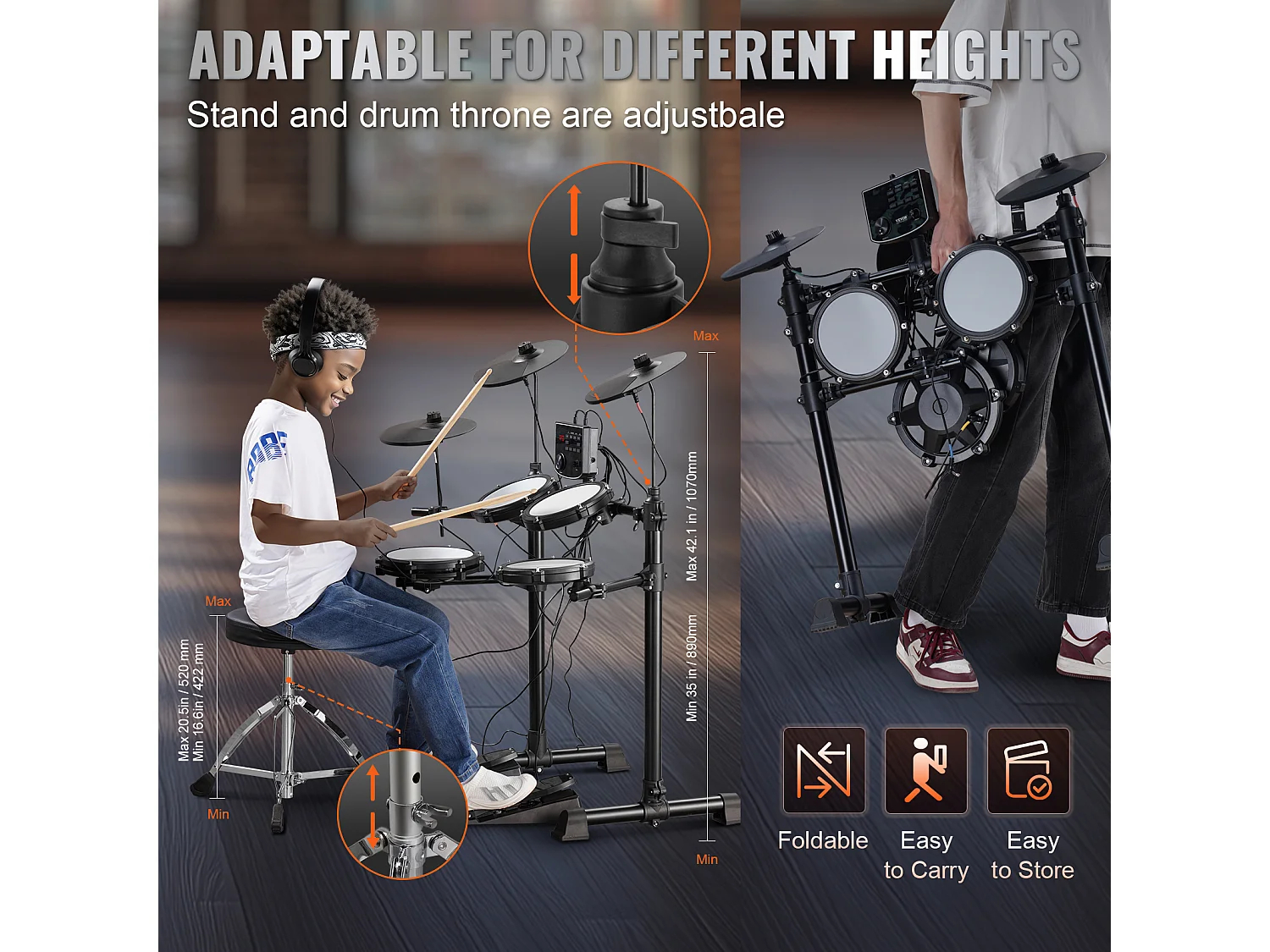 Batteria Elettrica SucceBuy, 15 Kit e 150 Suoni, Kit Elettronico per Principianti e Adulti, Bacchette e Cuffie, per Principianti e Adulti