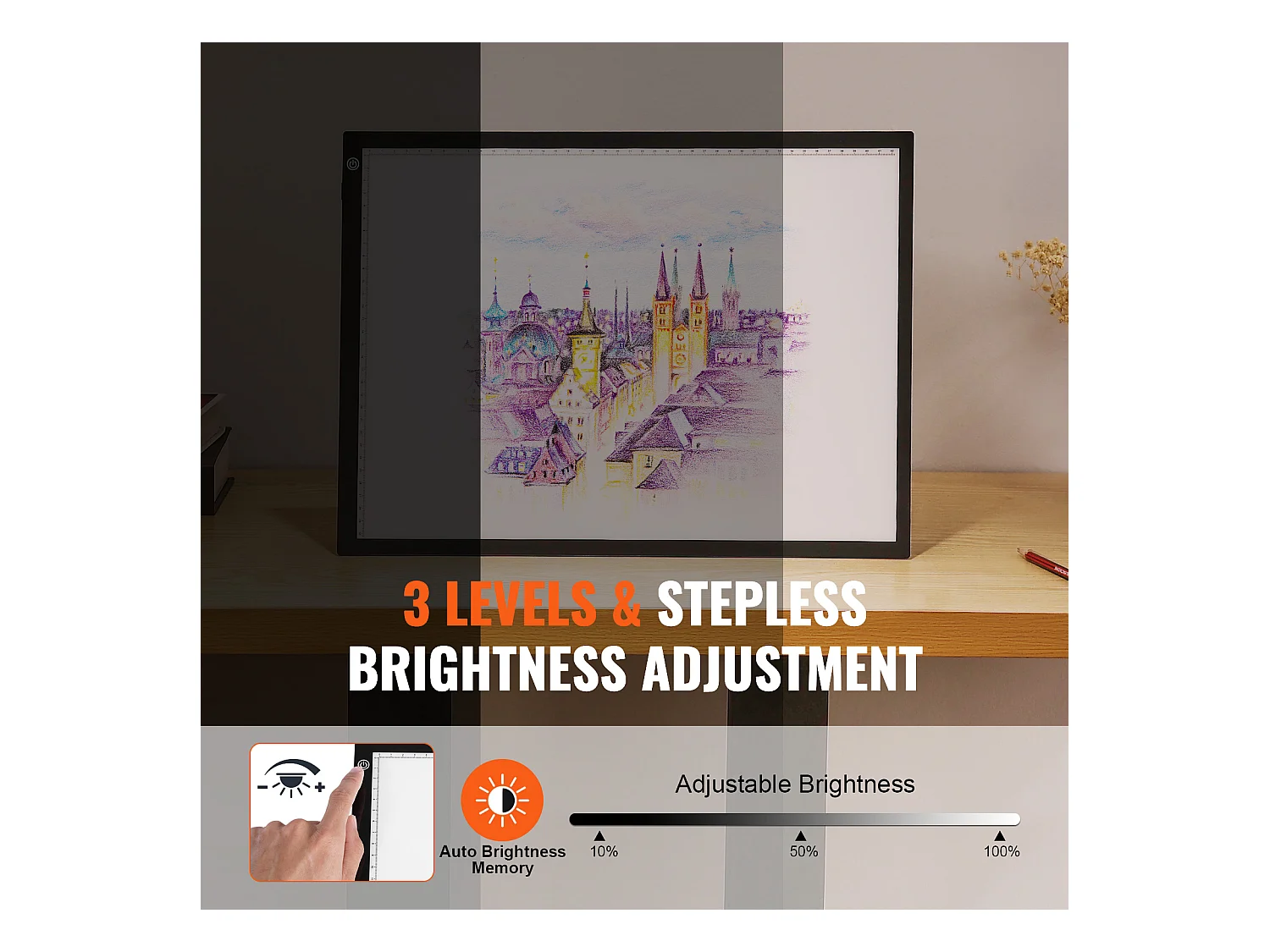 Panneau Lumineux LED SucceBuy A3, Alimenté par USB, Intensité Variable sur 3 Niveaux pour le Traçage