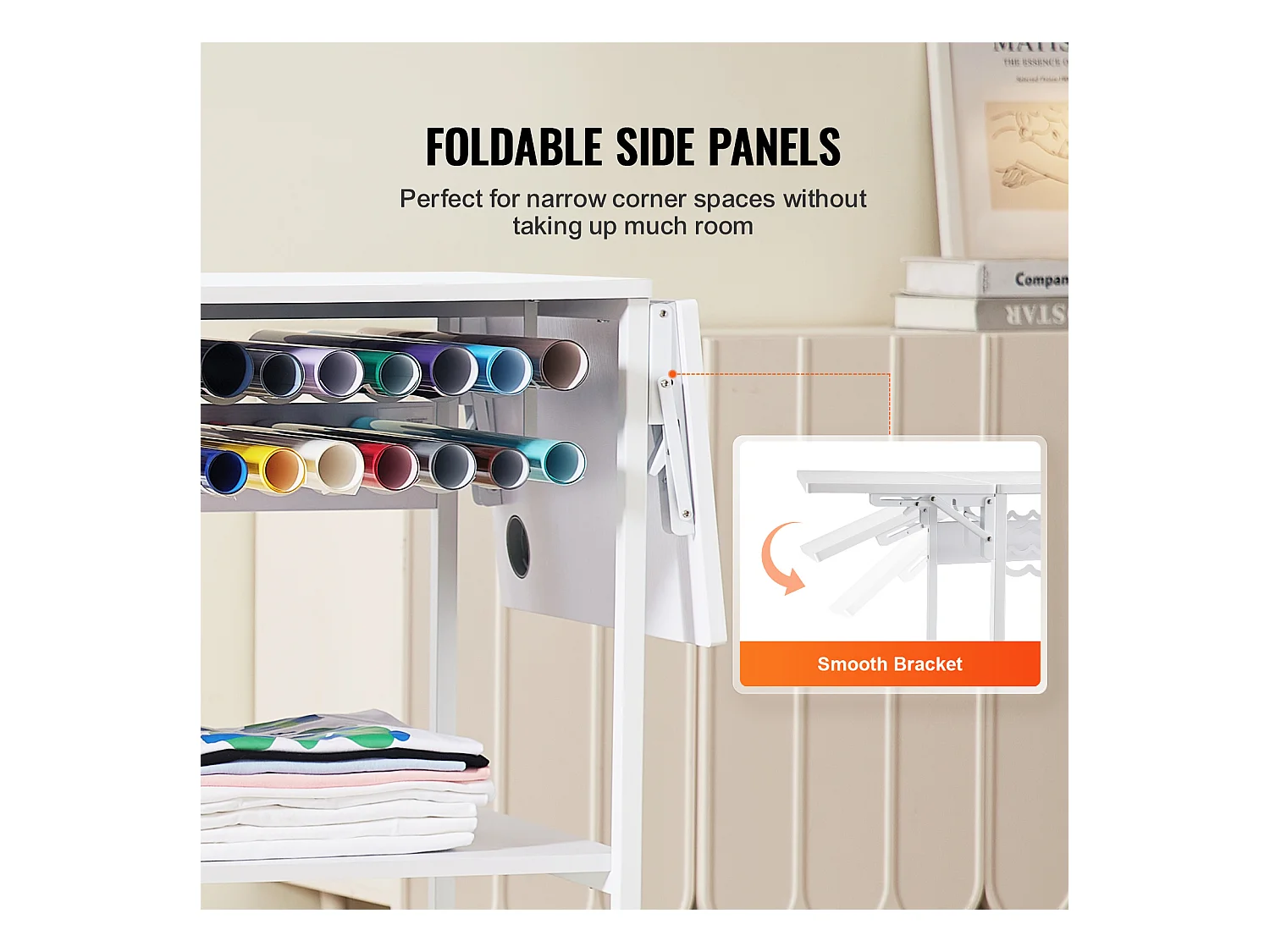 Table de Presse à Chaud SucceBuy Table de Presse à Chaud à 3 Niveaux, Mobile et Pliable, Avec Roulettes, Blanche