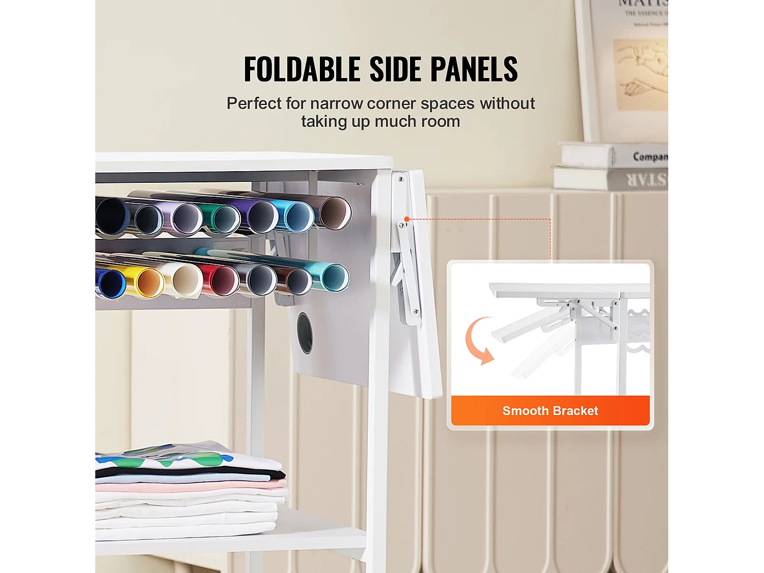 Table de Presse à Chaud SucceBuy Table de Presse à Chaud à 3 Niveaux, Mobile et Pliable, Avec Roulettes, Blanche