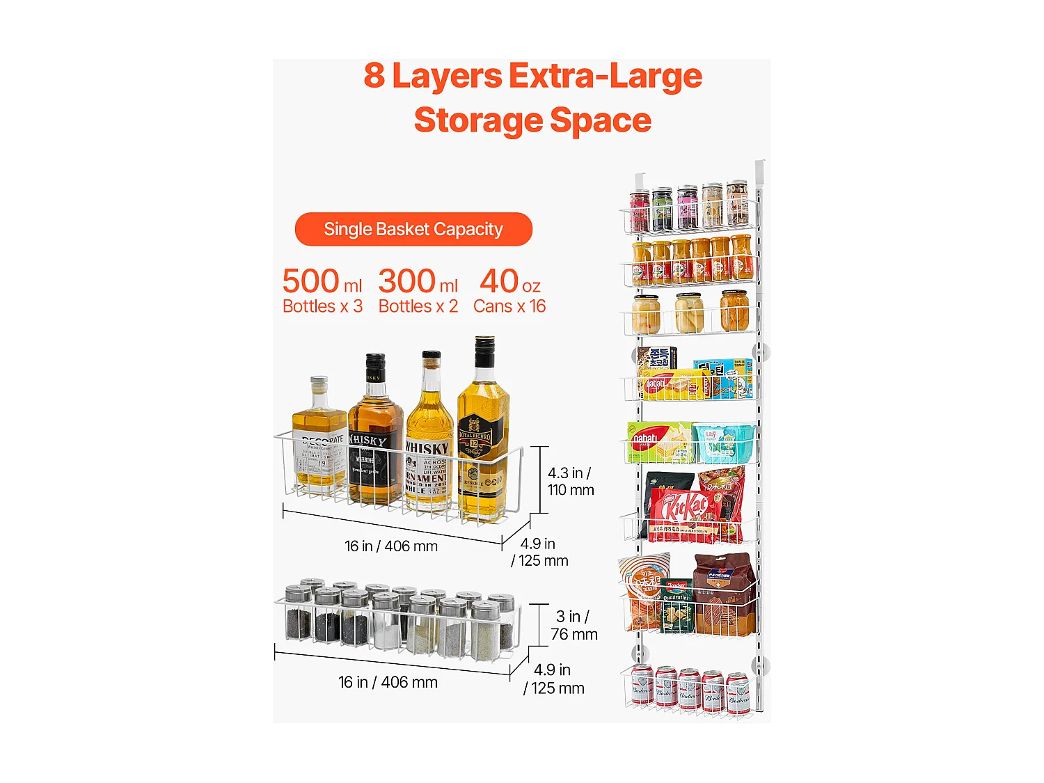 Organisateur de Garde-Manger SucceBuy, avec Étagères Suspendues 8 Niveaux, pour Cuisine, Garde-Manger, Salon