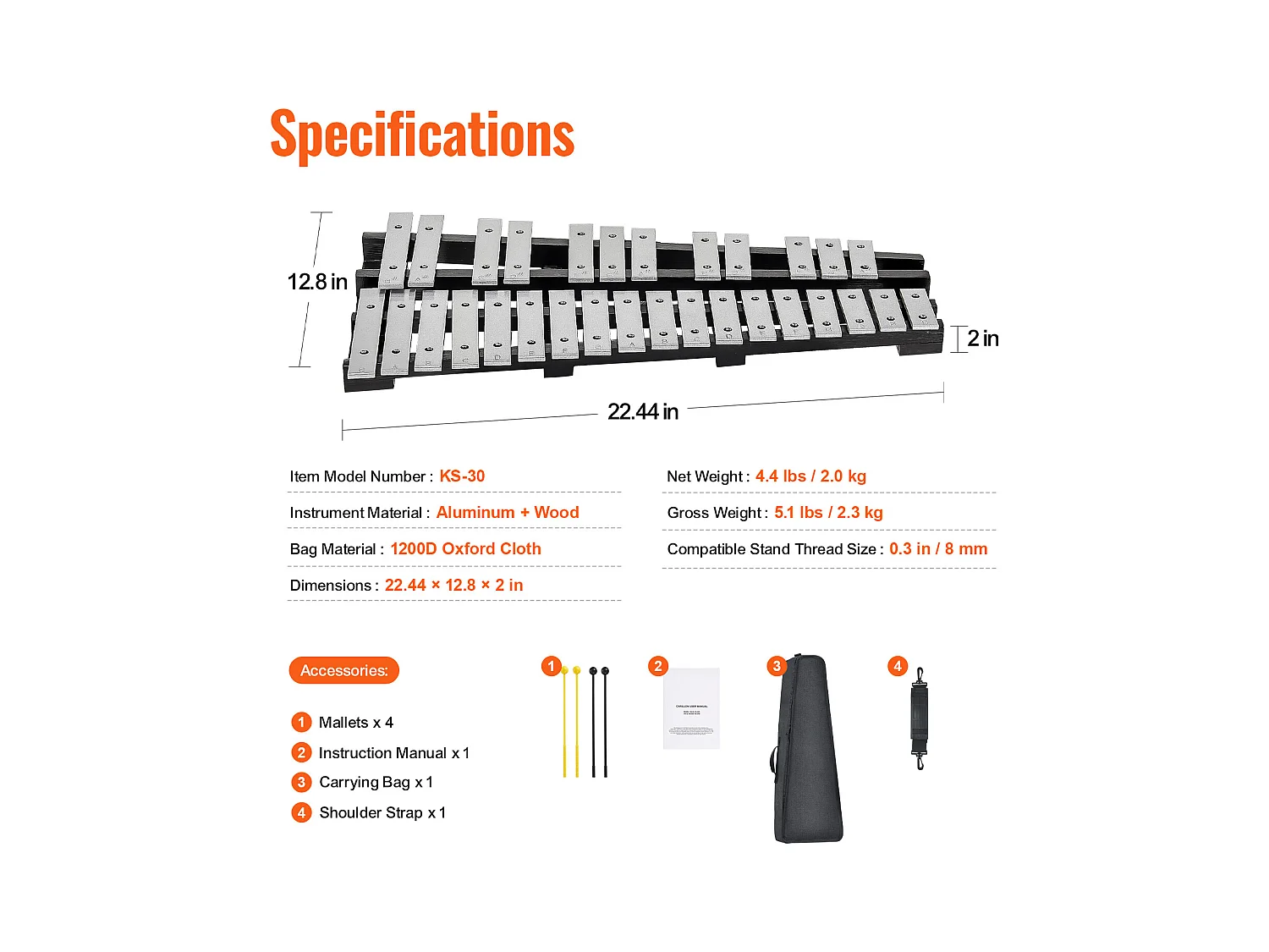 Xylophon Glockenspiel SucceBuy mit 30 Tönen, Einschließlich Schlägel, Sticks und Tasche, Vielseitiges Set für Erwachsene und Studenten