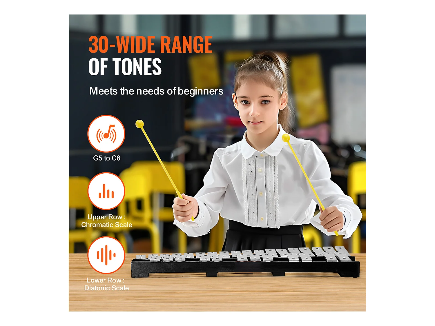 Xylophon Glockenspiel SucceBuy mit 30 Tönen, Einschließlich Schlägel, Sticks und Tasche, Vielseitiges Set für Erwachsene und Studenten