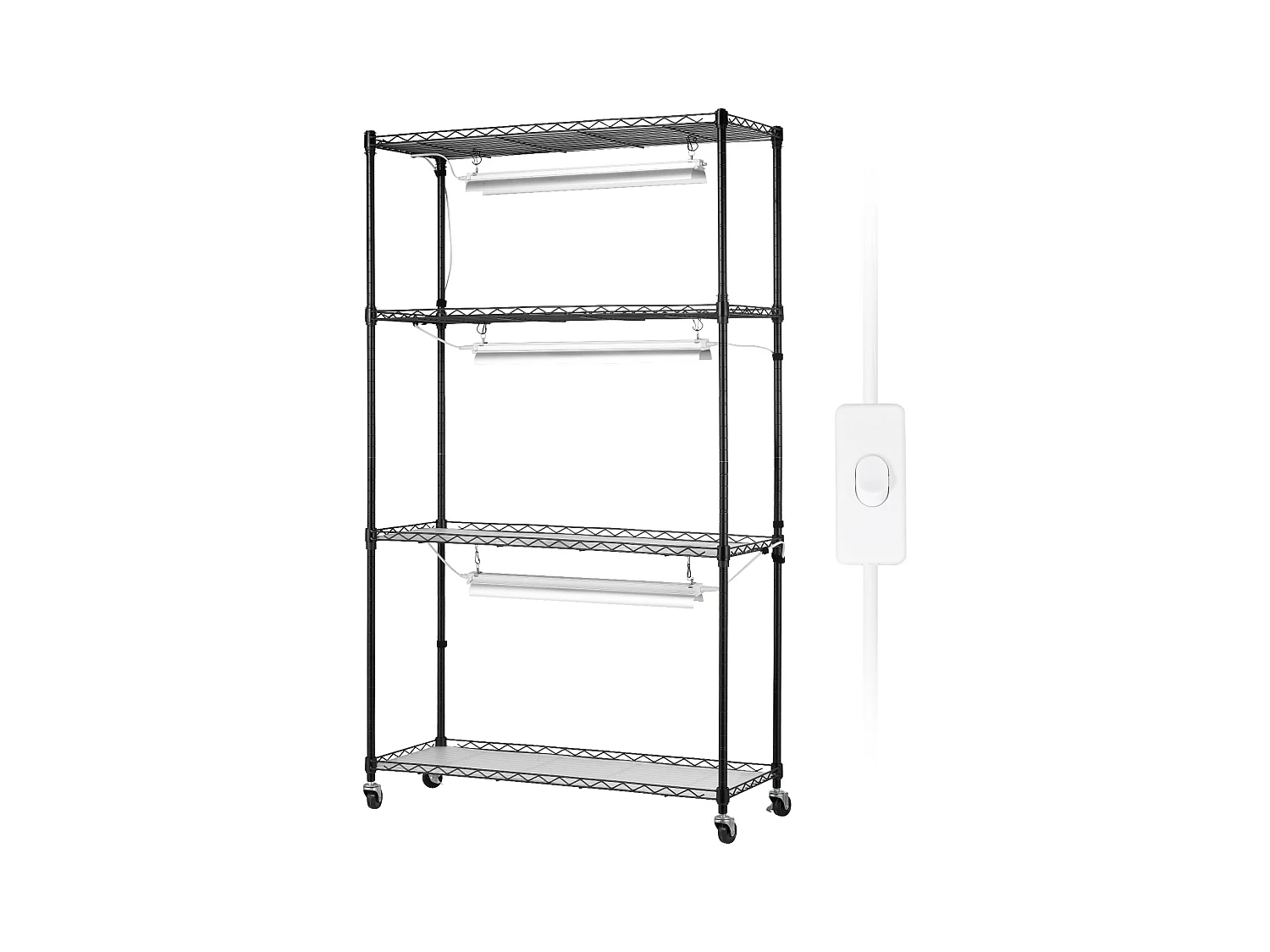 Plantenrek met Groeilamp SucceBuy, 4 Niveaus, 90 W, 150 cm Hoog, in Hoogte Verstelbaar en Mobiliteitsfuncties
