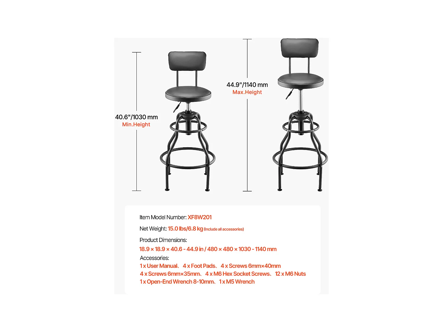 Tabouret d'Atelier SucceBuy, sur Roulettes Hauteur Réglable Charge 136 kg avec Dossier