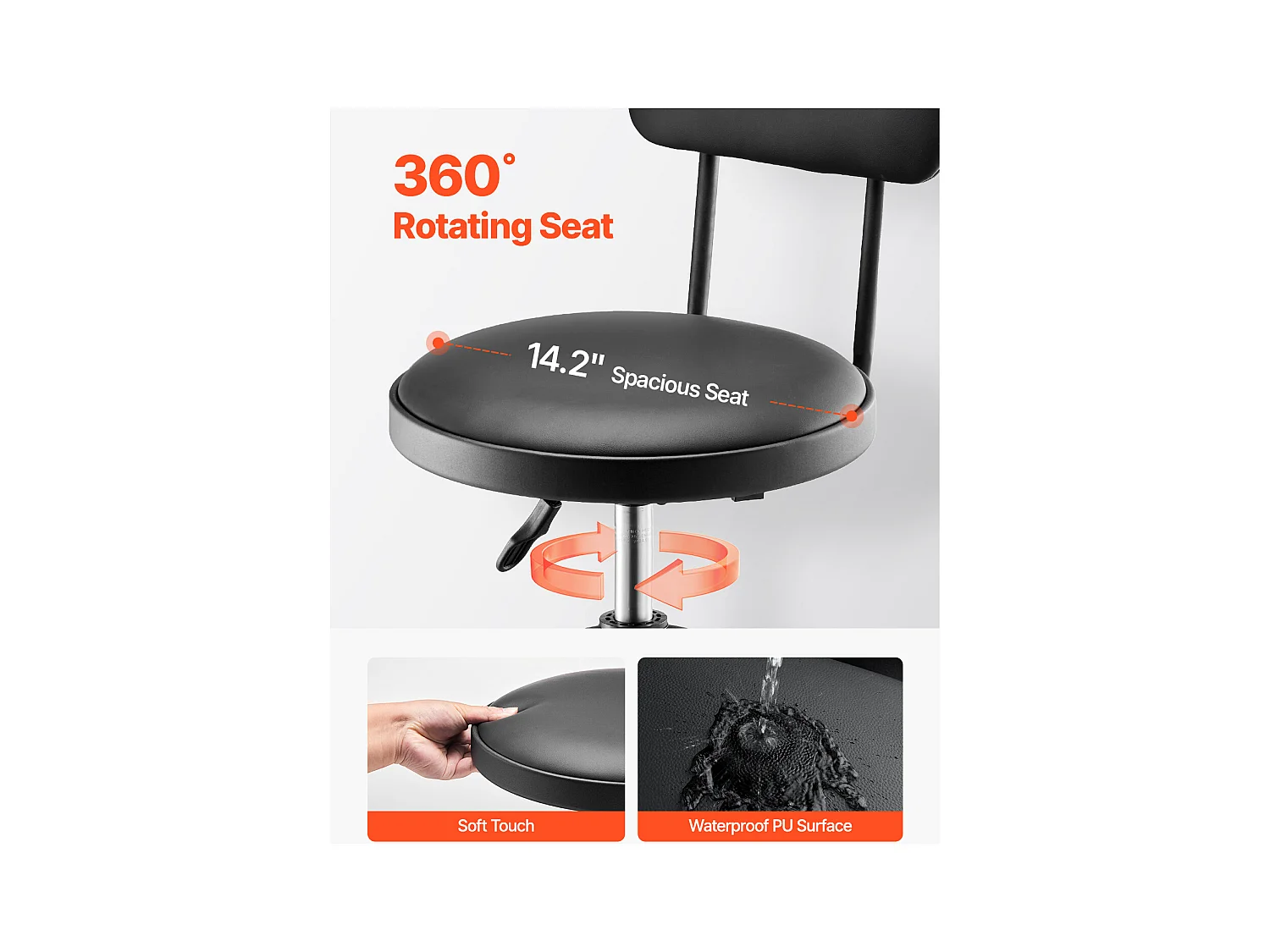 Tabouret d'Atelier SucceBuy, sur Roulettes Hauteur Réglable Charge 136 kg avec Dossier