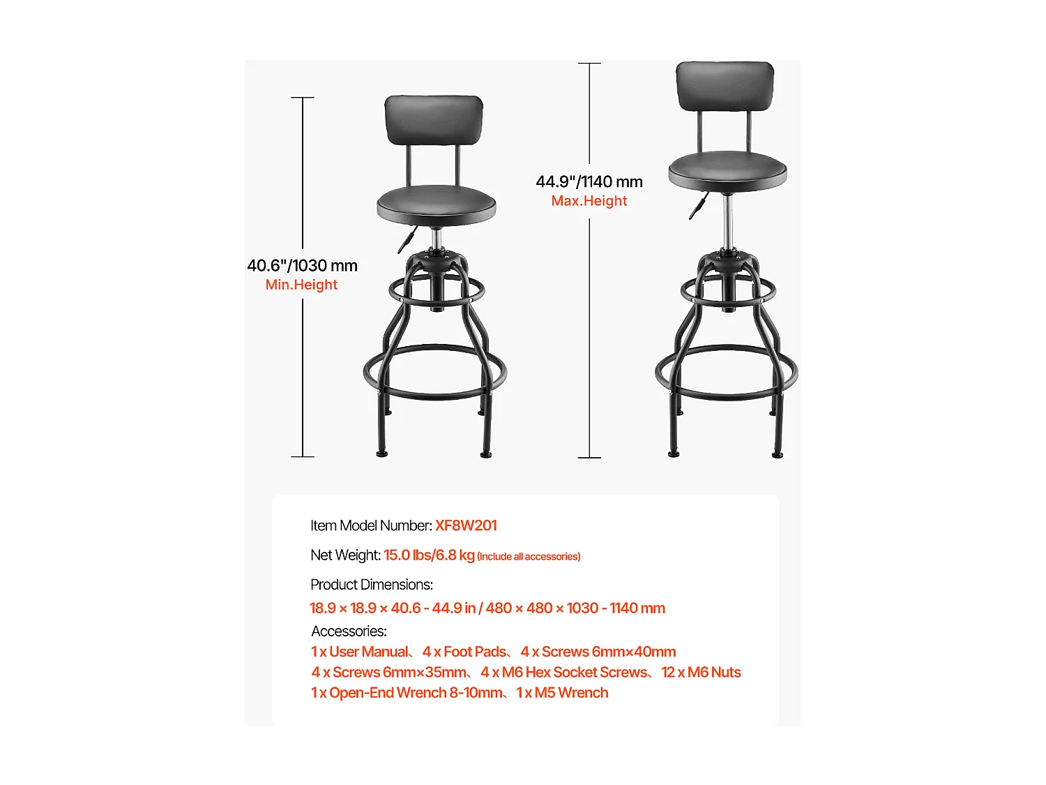 Tabouret d'Atelier SucceBuy, sur Roulettes Hauteur Réglable Charge 136 kg avec Dossier