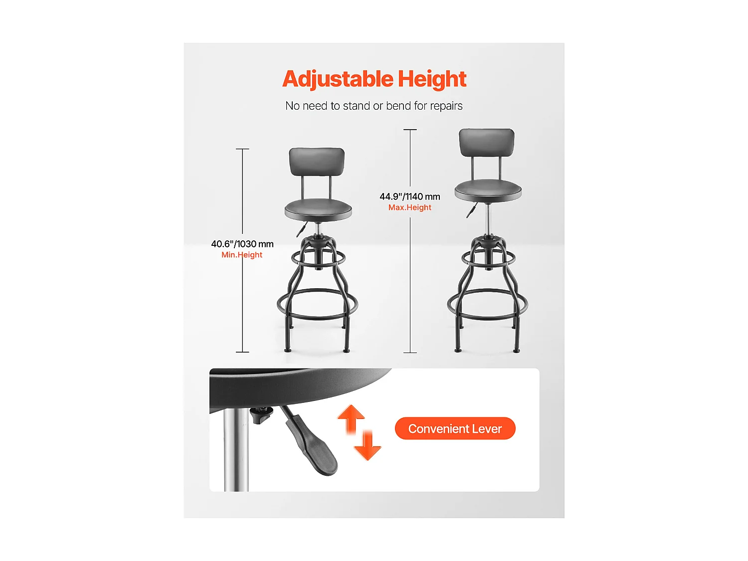 Tabouret d'Atelier SucceBuy, sur Roulettes Hauteur Réglable Charge 136 kg avec Dossier