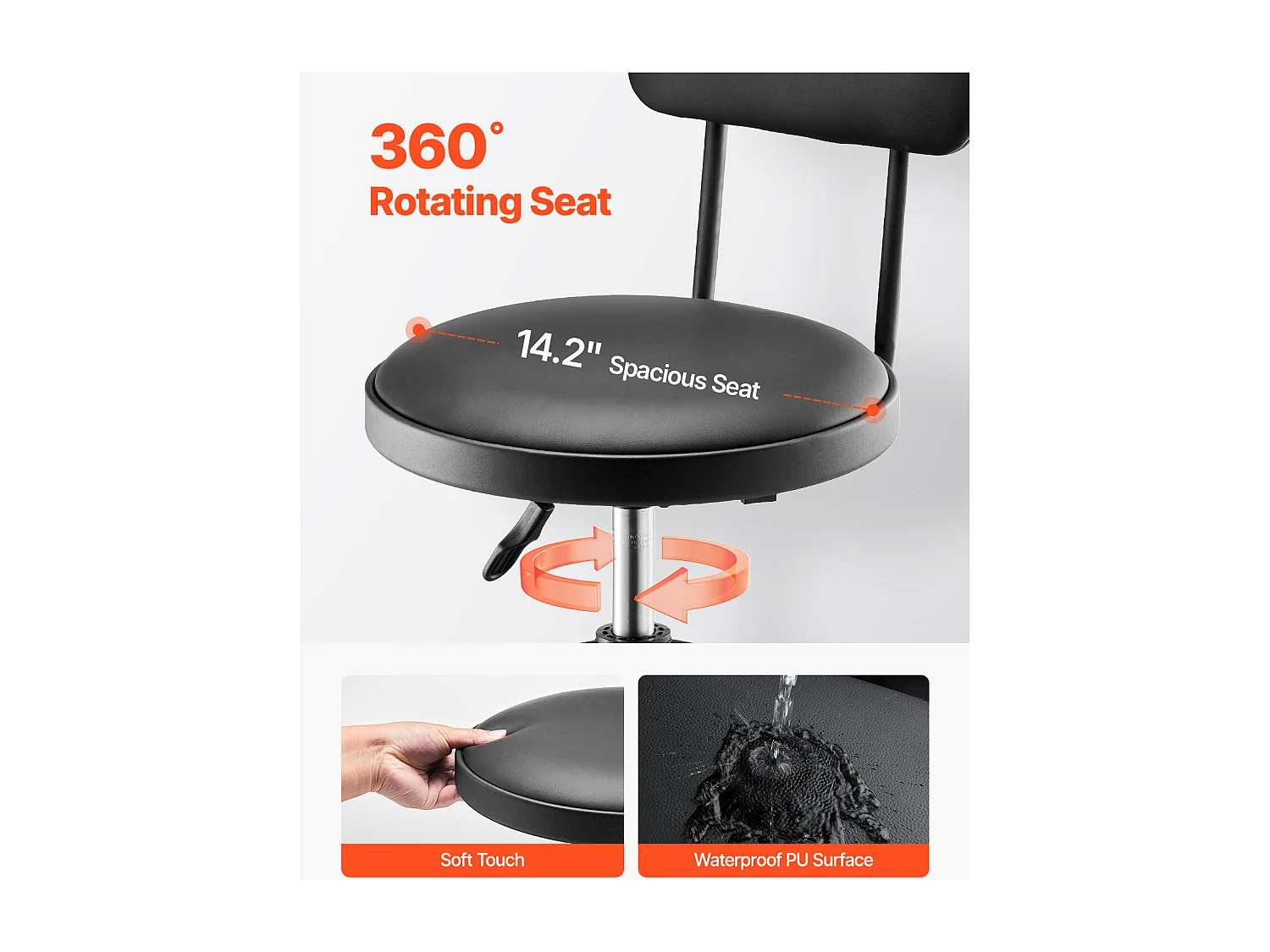 Tabouret d'Atelier SucceBuy, sur Roulettes Hauteur Réglable Charge 136 kg avec Dossier