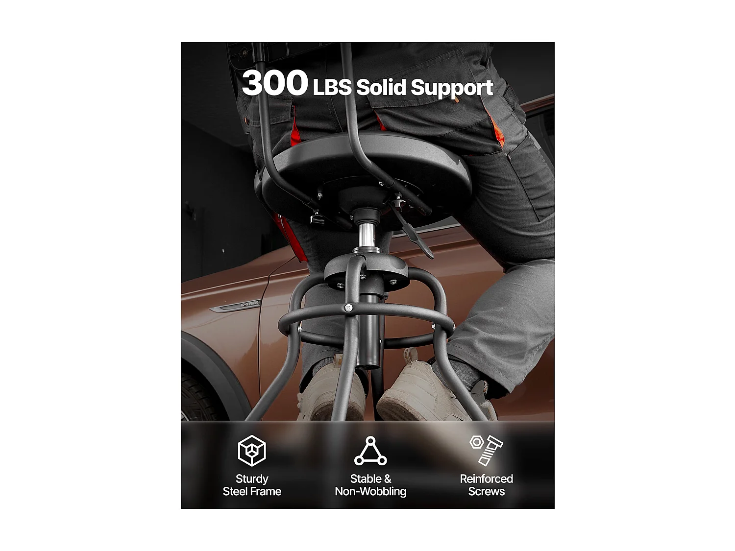 Tabouret d'Atelier SucceBuy, sur Roulettes Hauteur Réglable Charge 136 kg avec Dossier