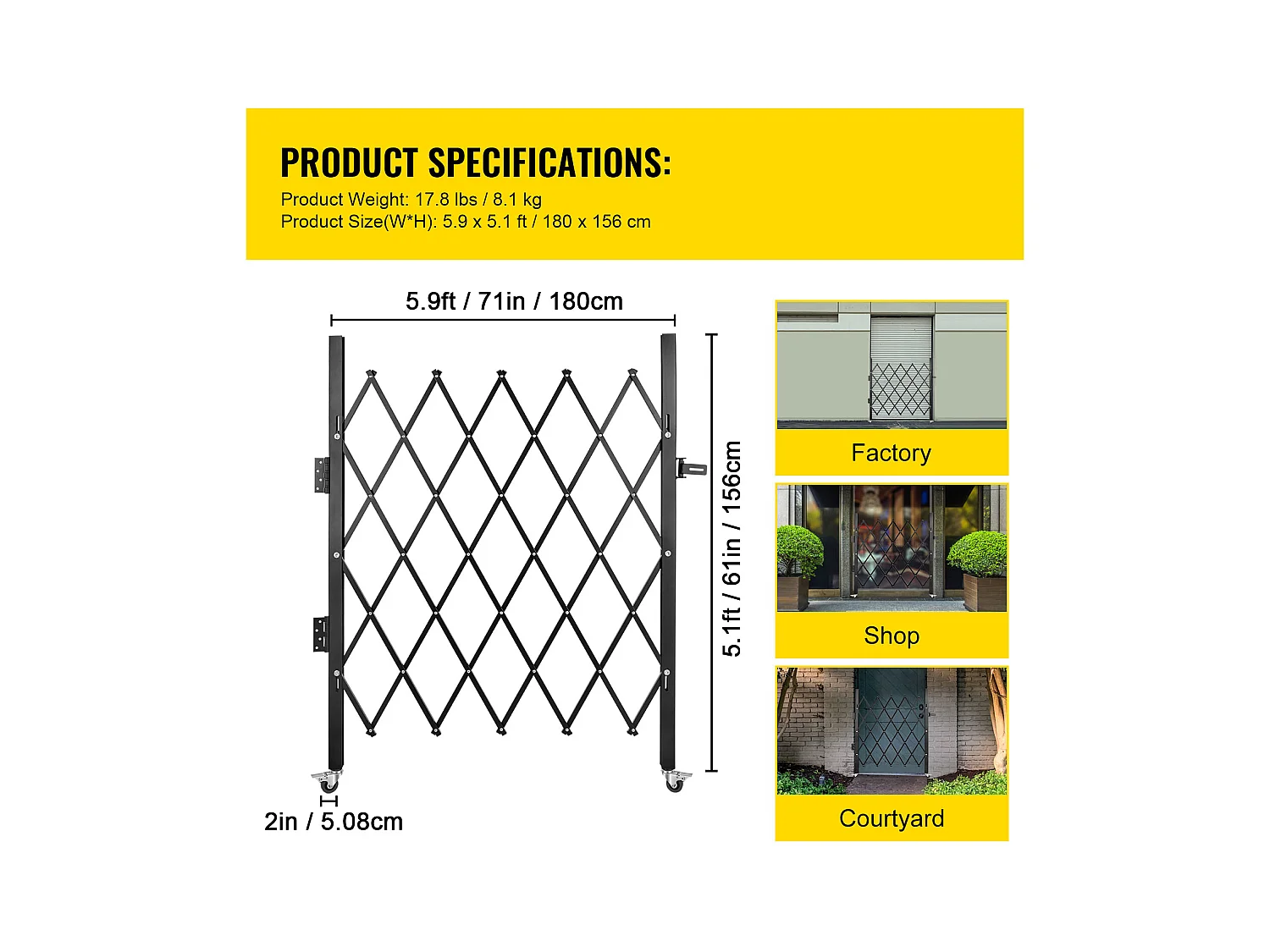 Barrière de Sécurité Extensible Pliant SucceBuy, Simple Porte Pliante, 154 x 180 cm