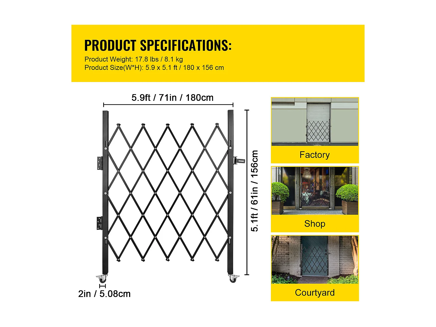 Barrière de Sécurité Extensible Pliant SucceBuy, Simple Porte Pliante, 154 x 180 cm