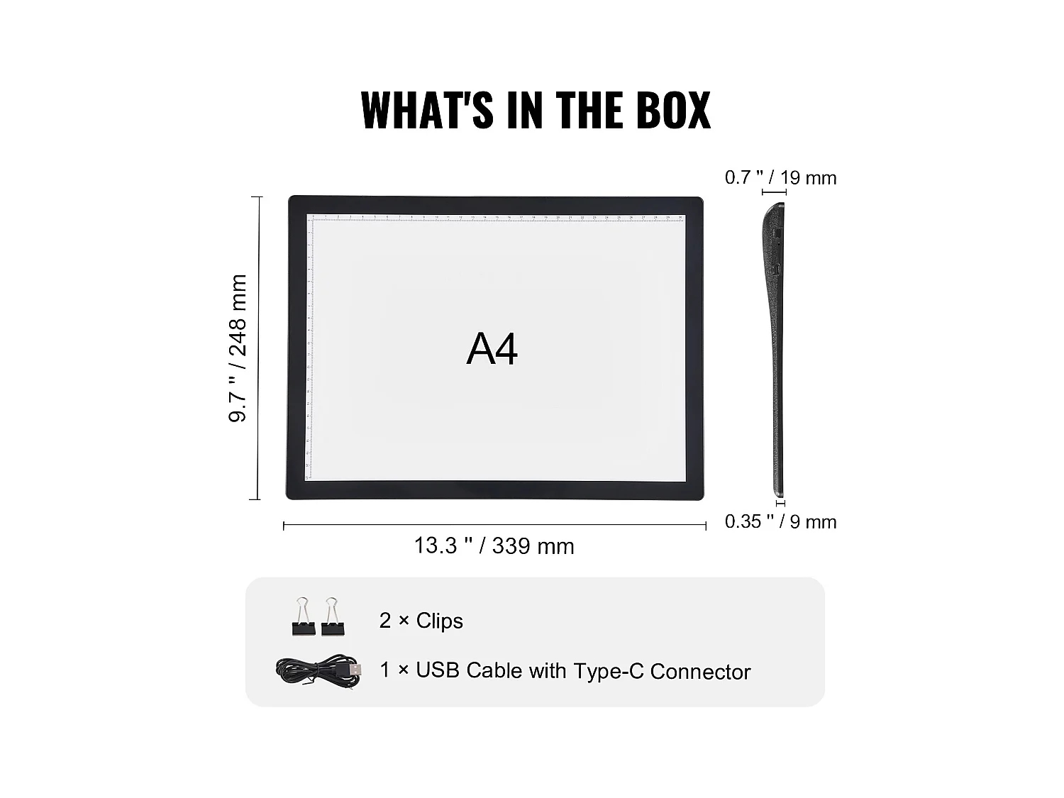 Panneau Lumineux LED SucceBuy A4 Rechargeable à Intensité Variable sur 5 Niveaux, Noir