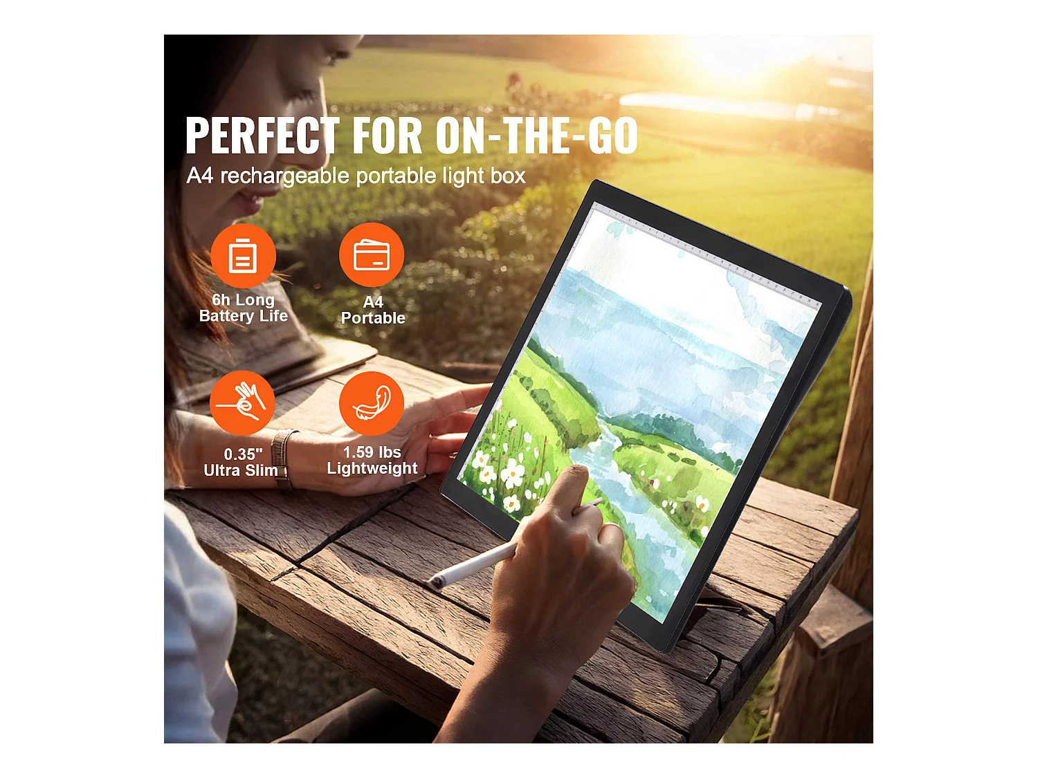 Panneau Lumineux LED SucceBuy A4 Rechargeable à Intensité Variable sur 5 Niveaux, Noir