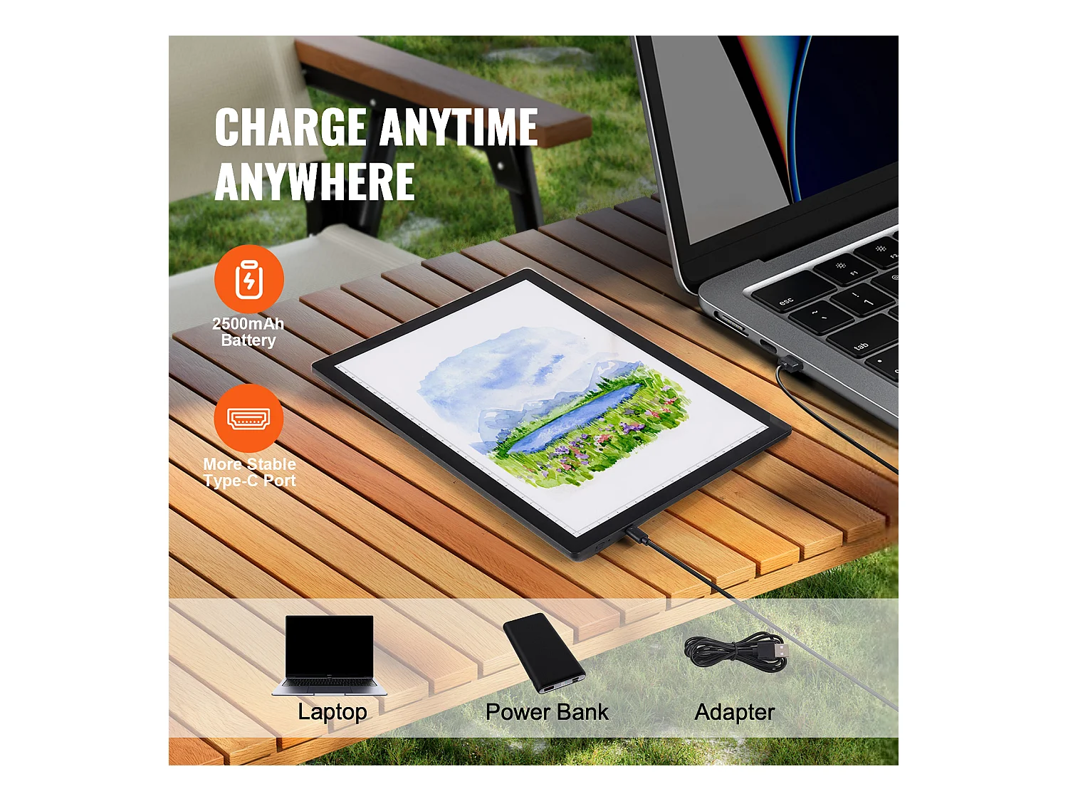 Panneau Lumineux LED SucceBuy A4 Rechargeable à Intensité Variable sur 5 Niveaux, Noir