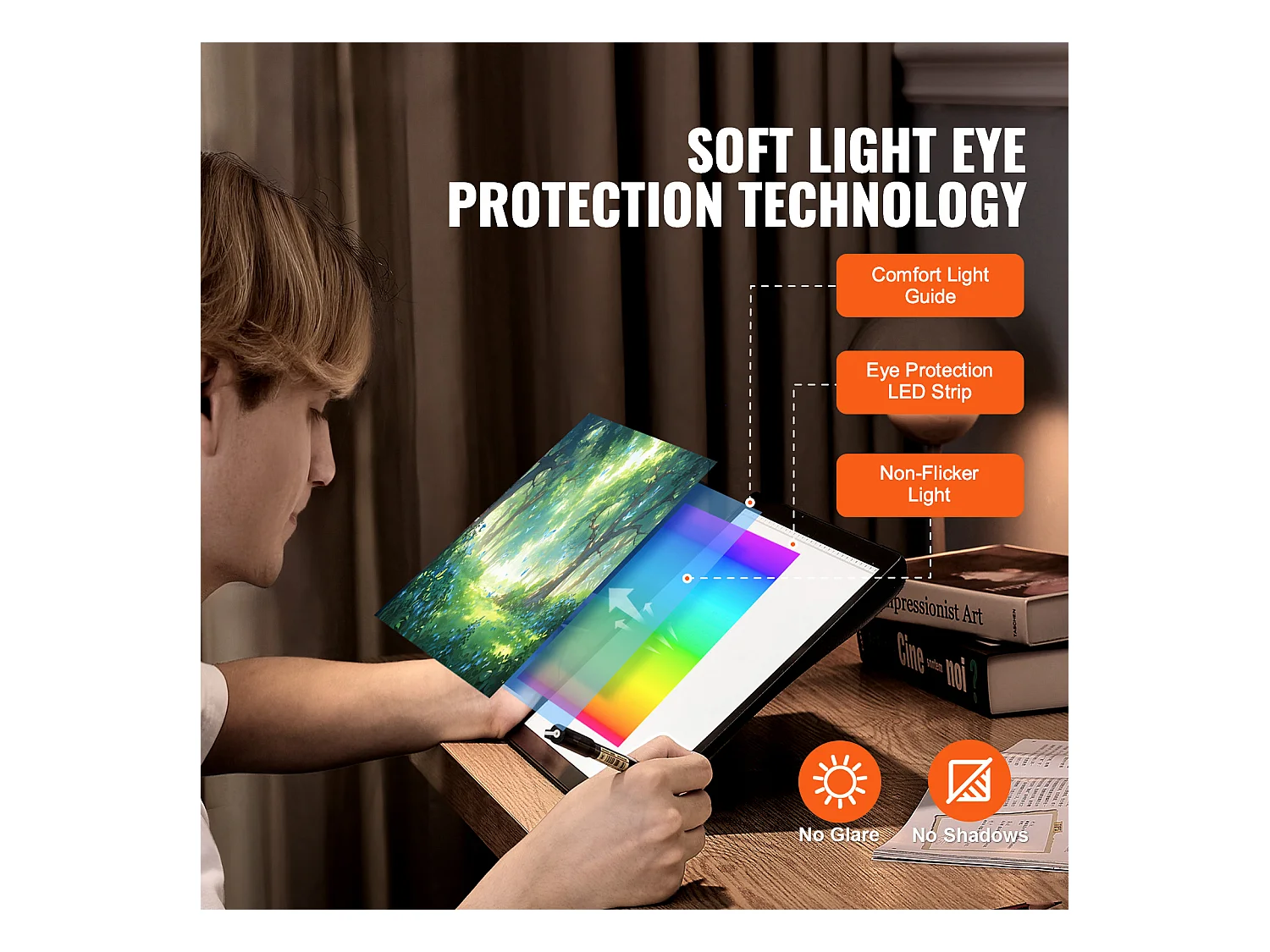 Panneau Lumineux LED SucceBuy A4 Rechargeable à Intensité Variable sur 5 Niveaux, Noir