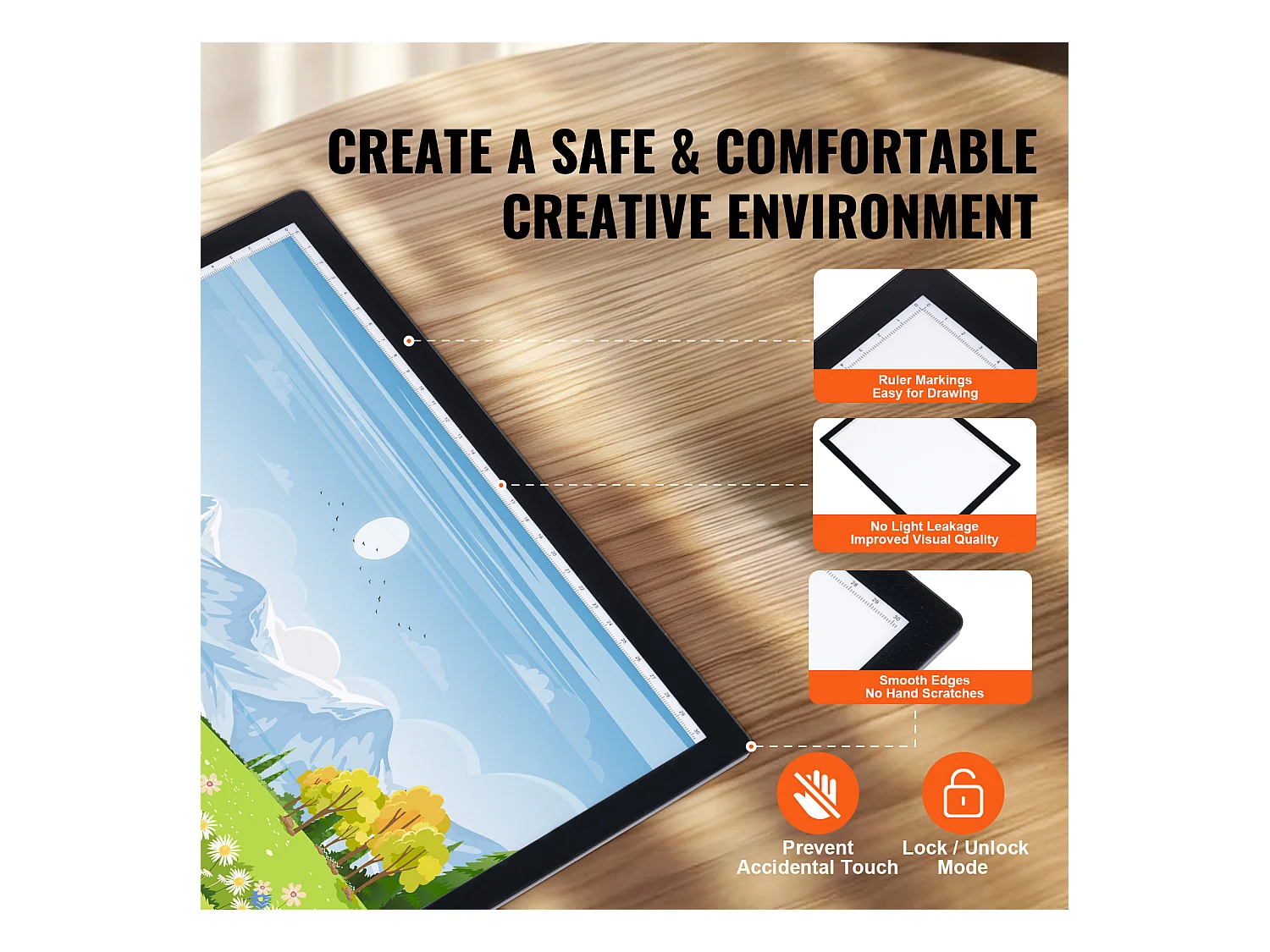 Panneau Lumineux LED SucceBuy A4 Rechargeable à Intensité Variable sur 5 Niveaux, Noir