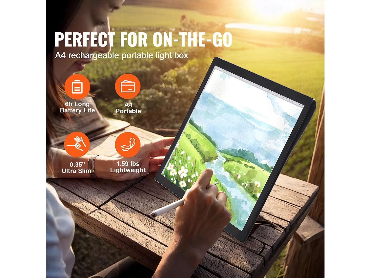 Panneau Lumineux LED SucceBuy A4 Rechargeable à Intensité Variable sur 5 Niveaux, Noir