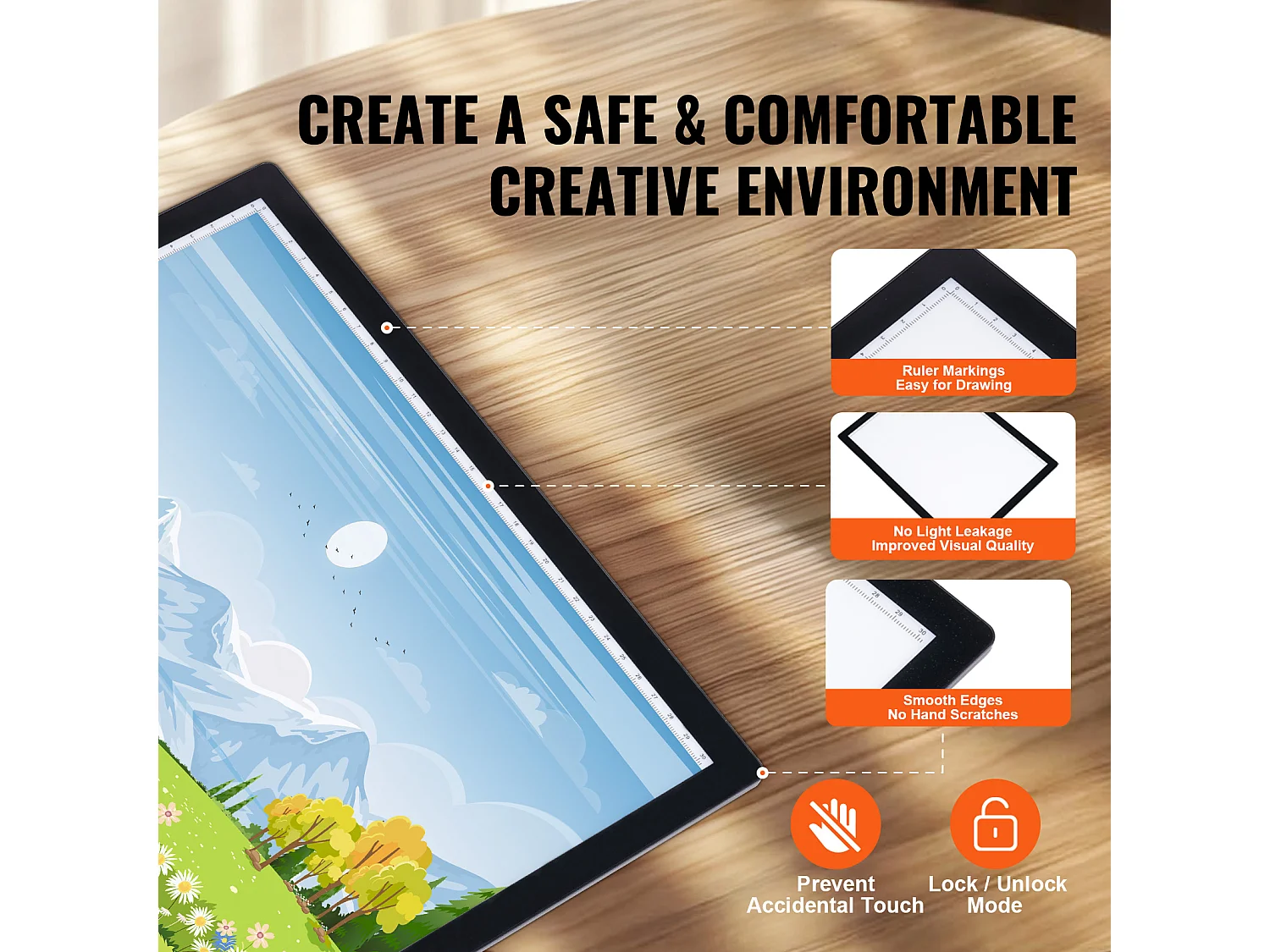 Panneau Lumineux LED SucceBuy A4 Rechargeable à Intensité Variable sur 5 Niveaux, Noir