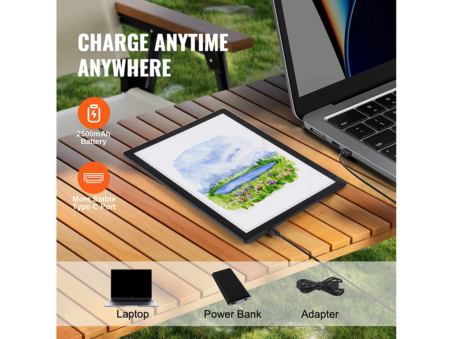 Panneau Lumineux LED SucceBuy A4 Rechargeable à Intensité Variable sur 5 Niveaux, Noir